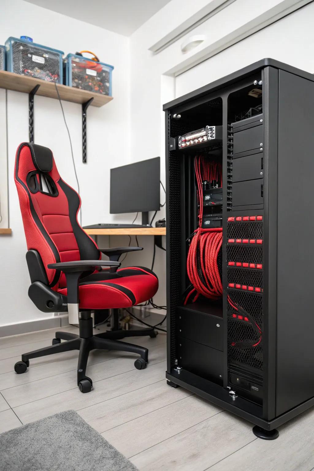Neatly arranged cables ensure a spotless and clutter-free gaming setup.