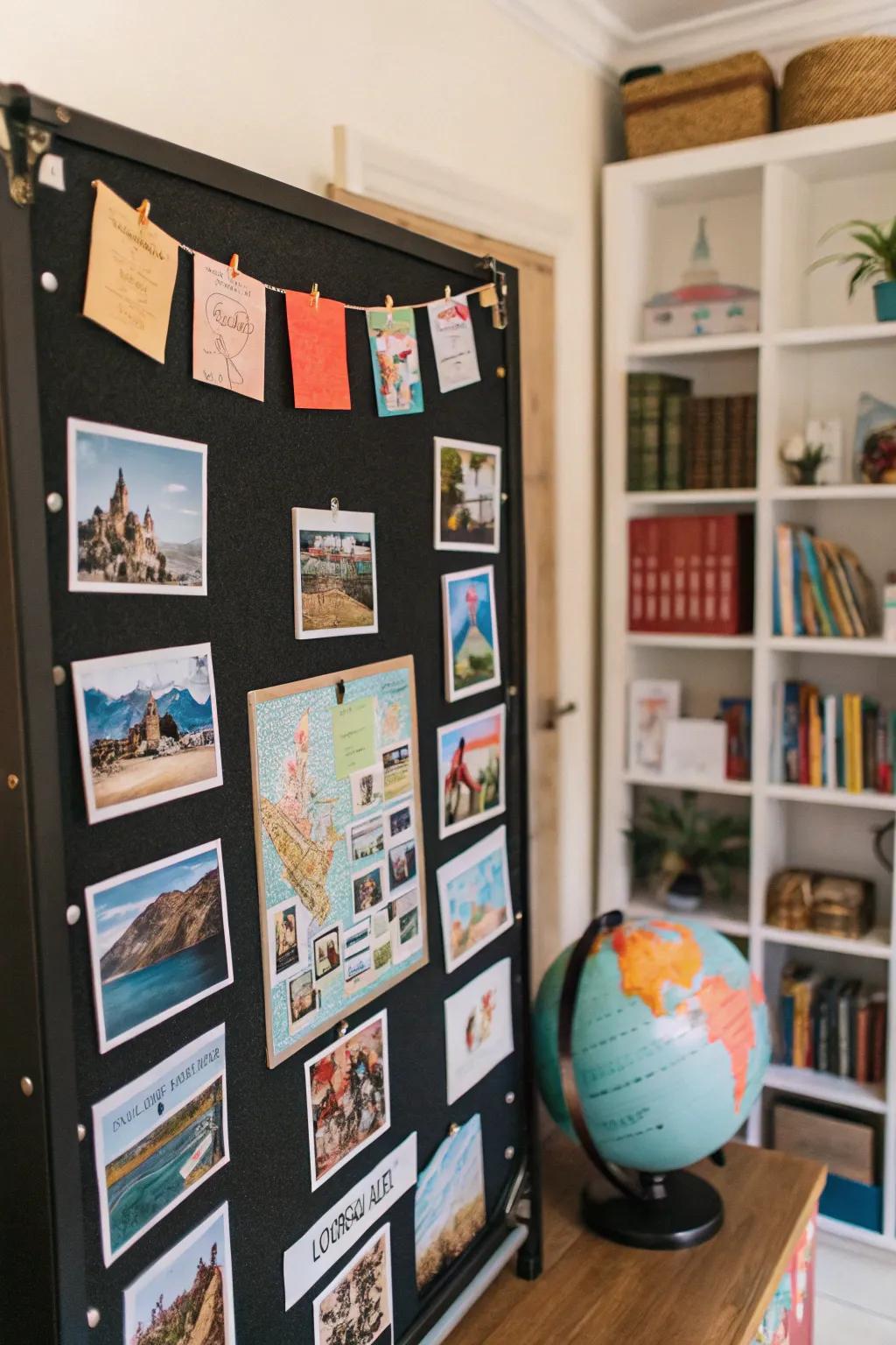 Relive your journeys by employing a travel-themed pinboard.