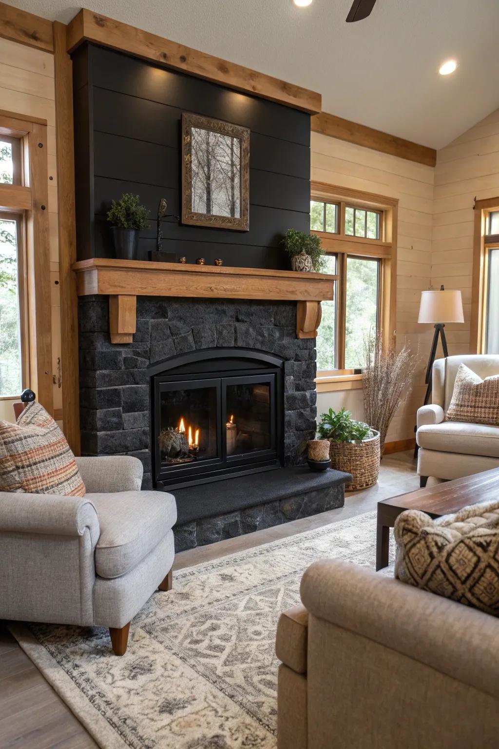 Attain accord through a blend of dark and natural timber features.