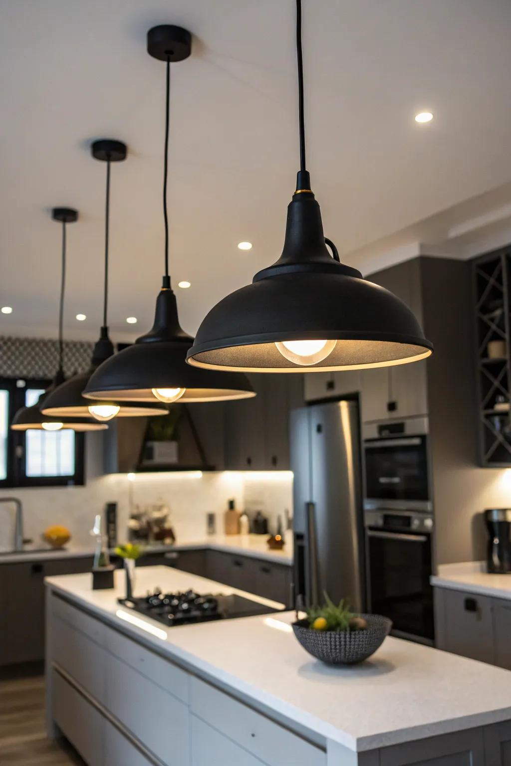 Tiered lighting adds dimension and flexibility to the kitchen.