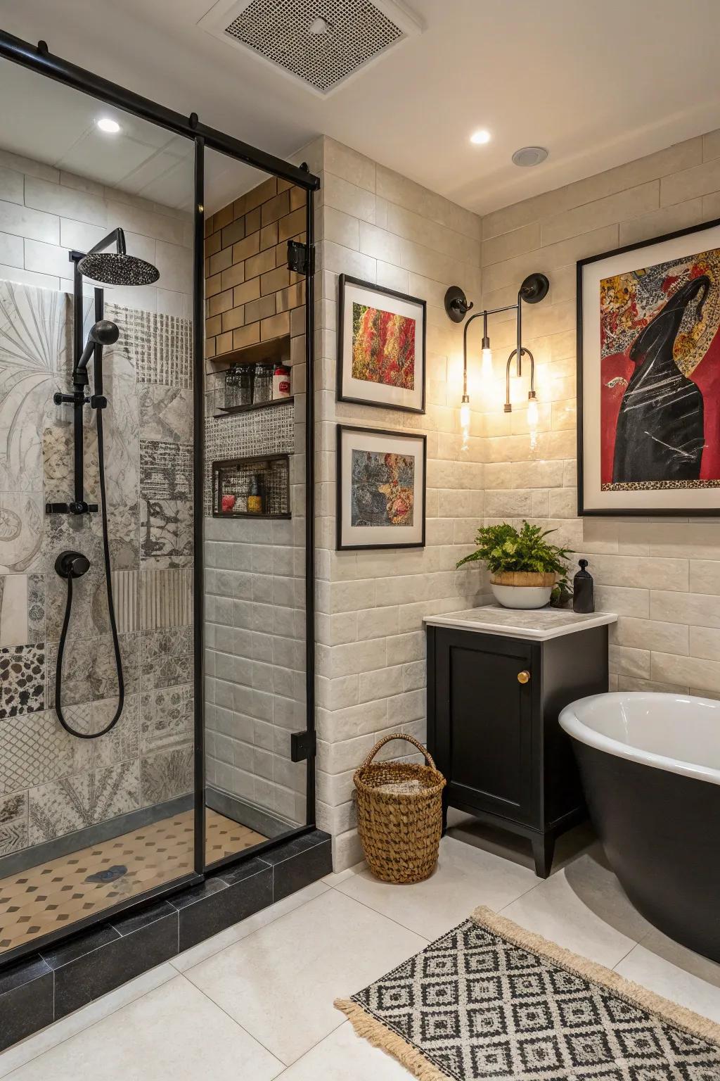 Striking art adds a personal detail to your showering space.