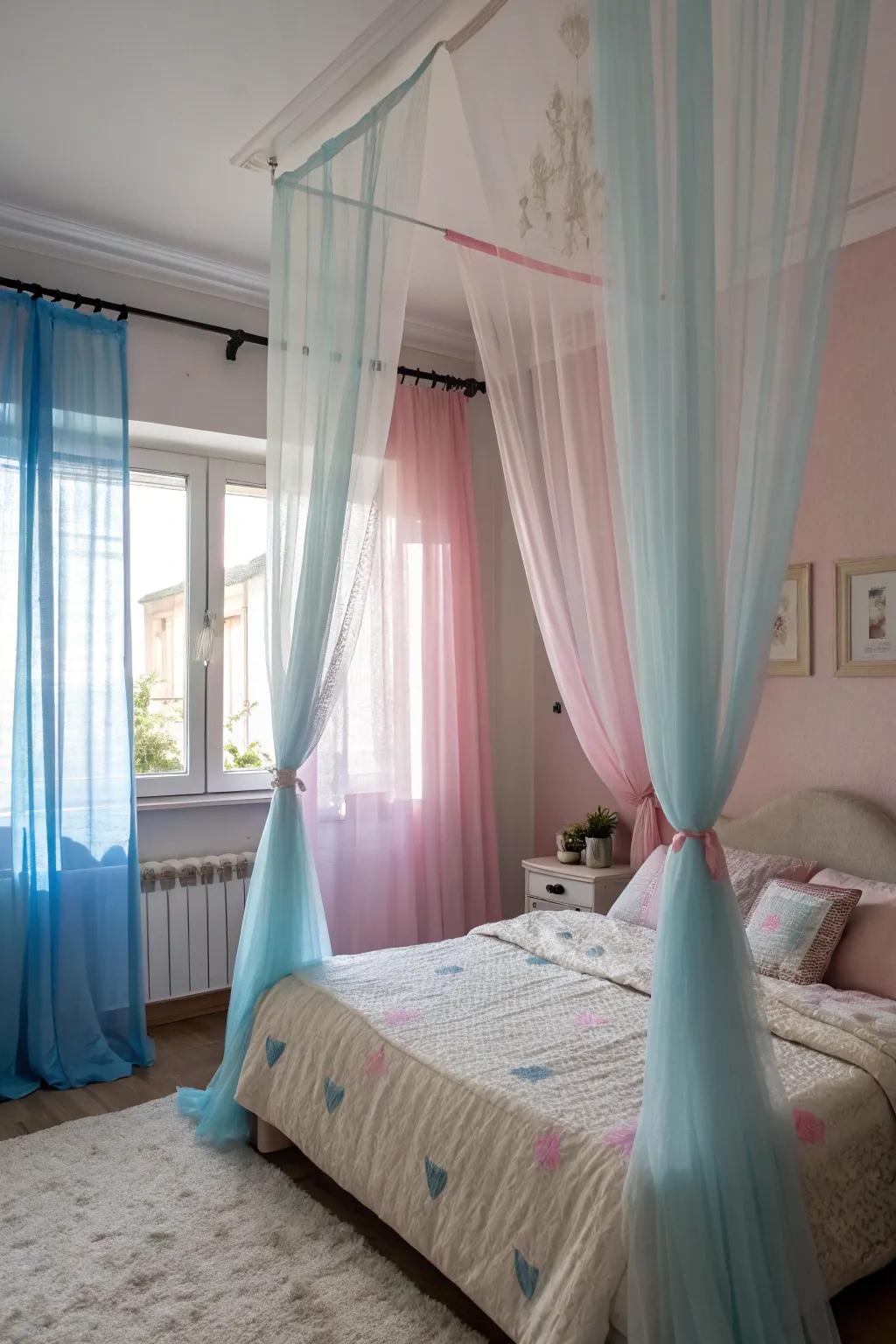 Light drapes introduce softness and allow light to enhance the space.