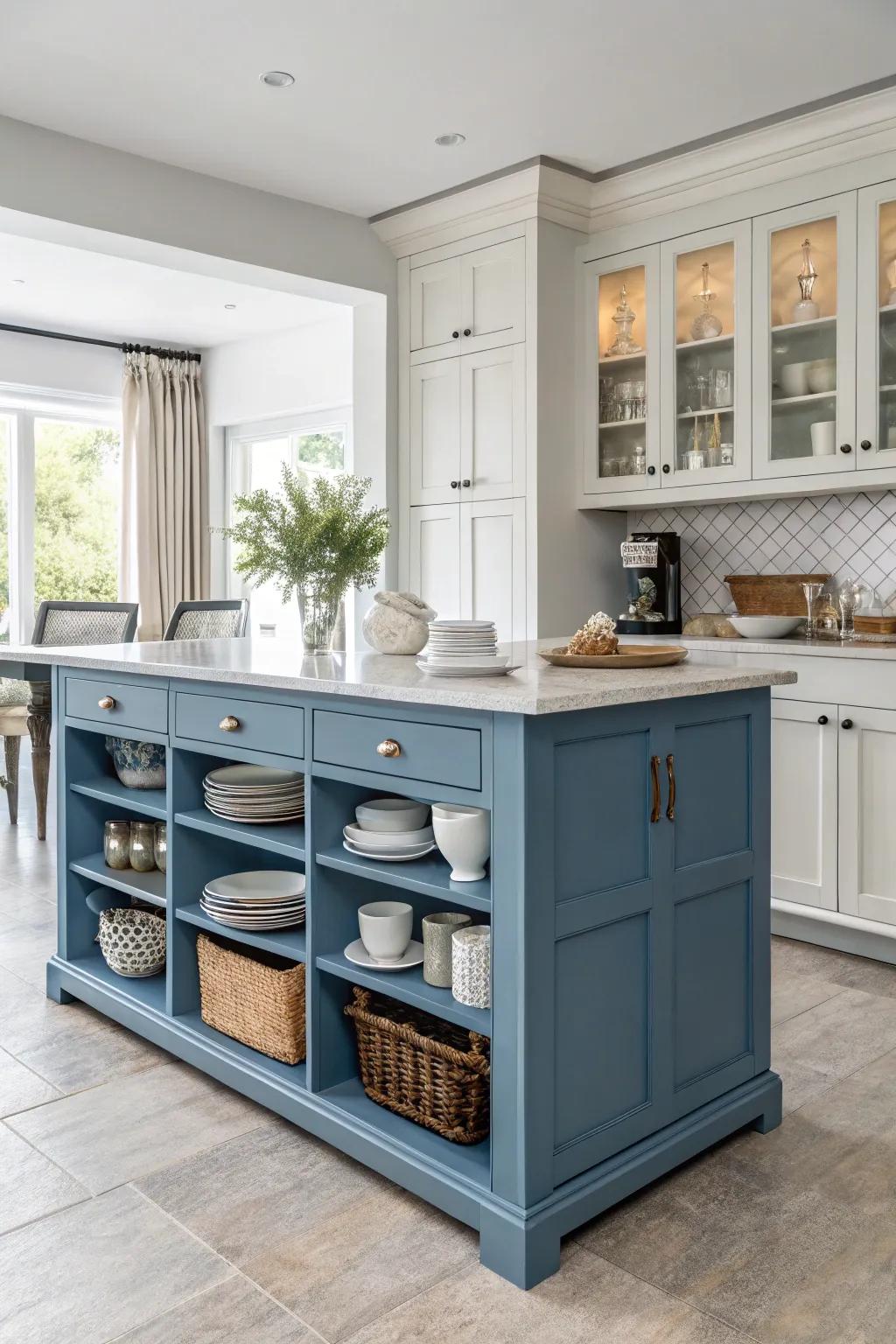 Integrated storage adds practicality to the cerulean kitchen cooking hub.