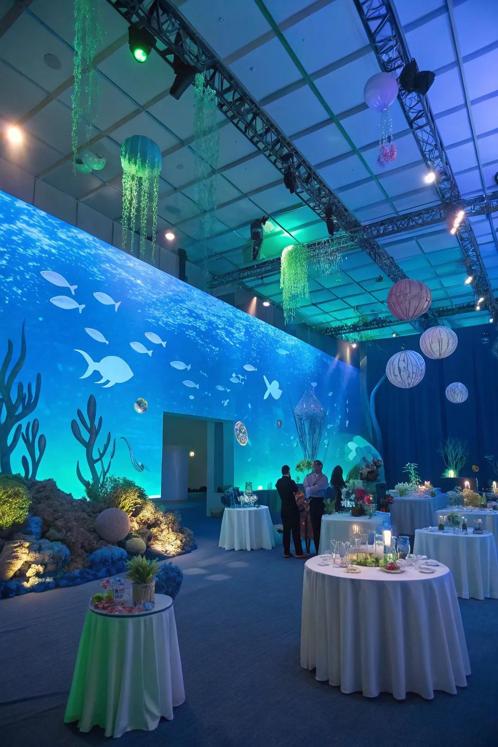Underwater decorations turn the venue into a paradise beneath the sea.