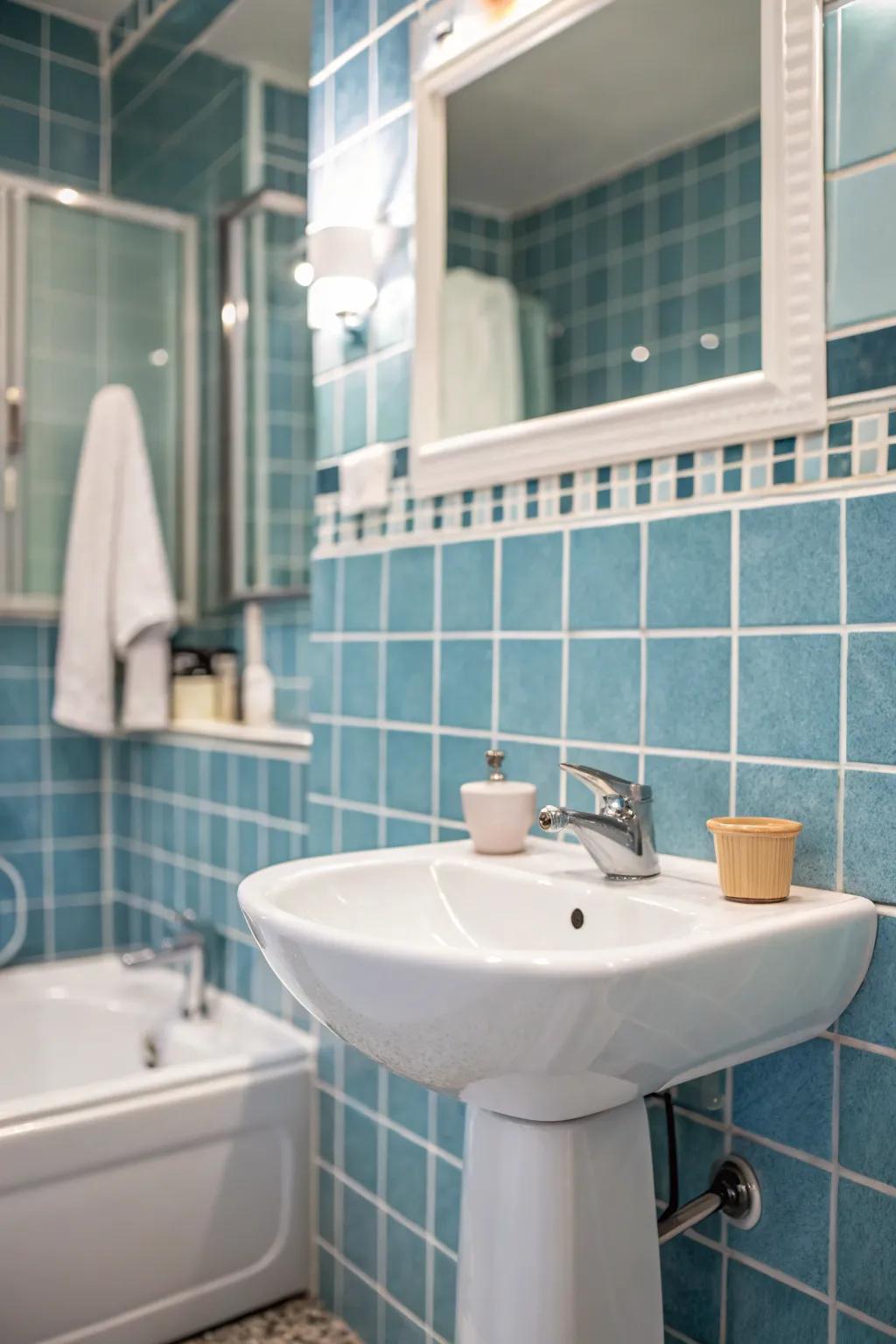 Blue and white create a timeless and refreshing bathroom palette.