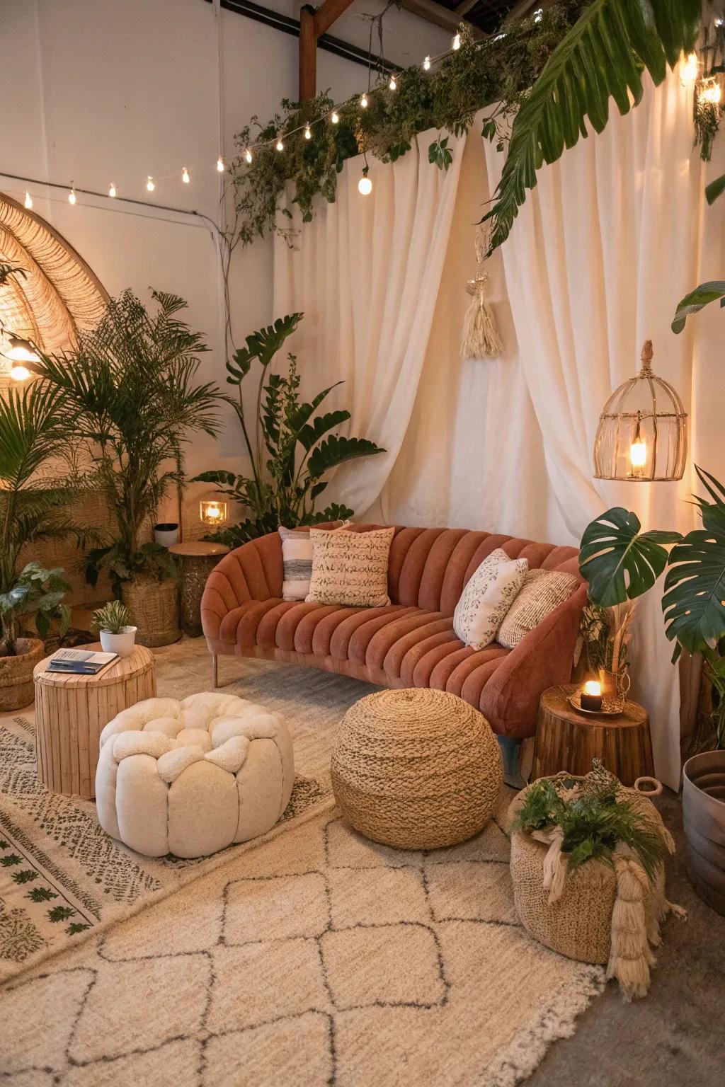 Organic contours add flow and harmony to a bohemian space.