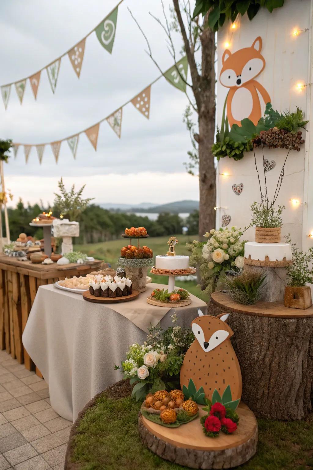 A woodland baby shower with natural and serene features