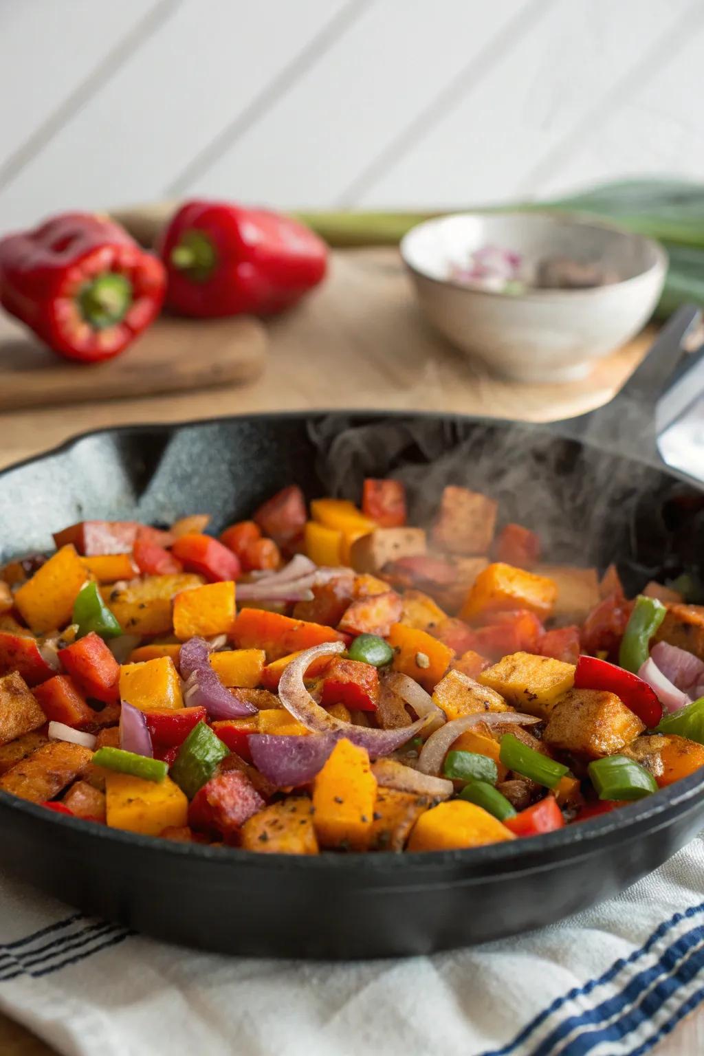 A vibrant breakfast hash providing a robust start to your day.
