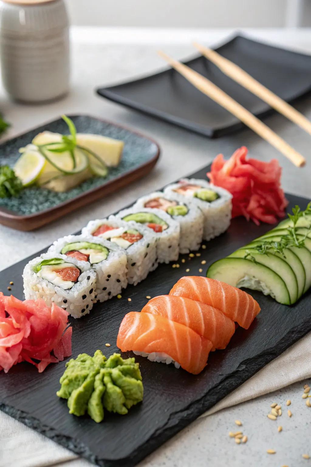 A distinctive sushi-inspired platter for an elegant brunch highlight.