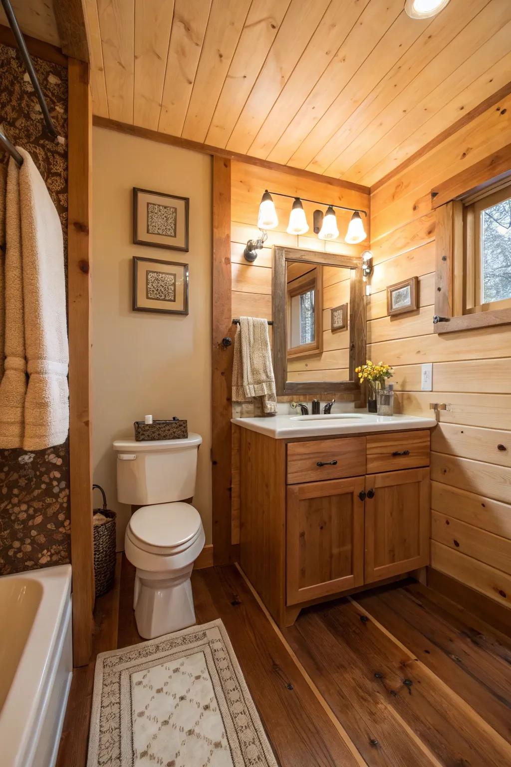 Wood textures infuse your bathroom with warmth and inherent allure.