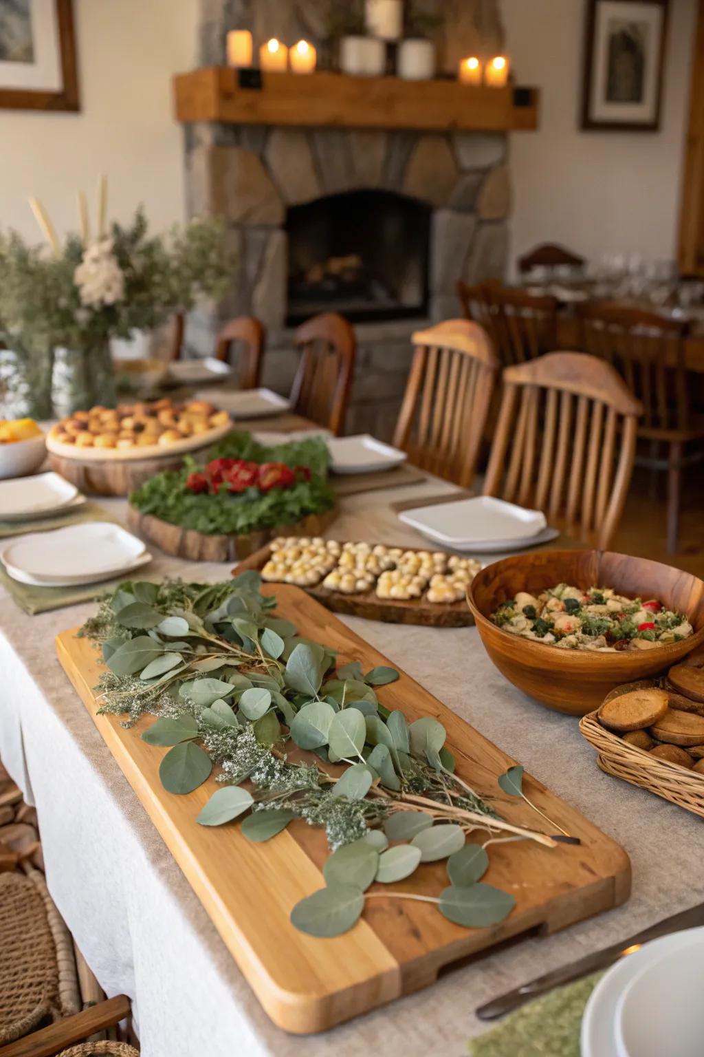 Natural components infuse your buffet with rustic charm and beauty.