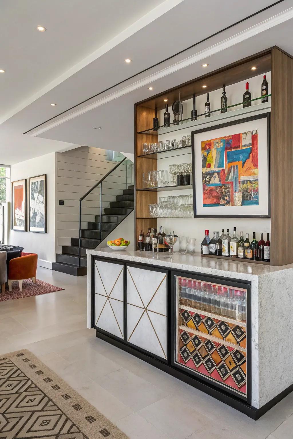 An inventive display inside a bar combines spirits and beauty.