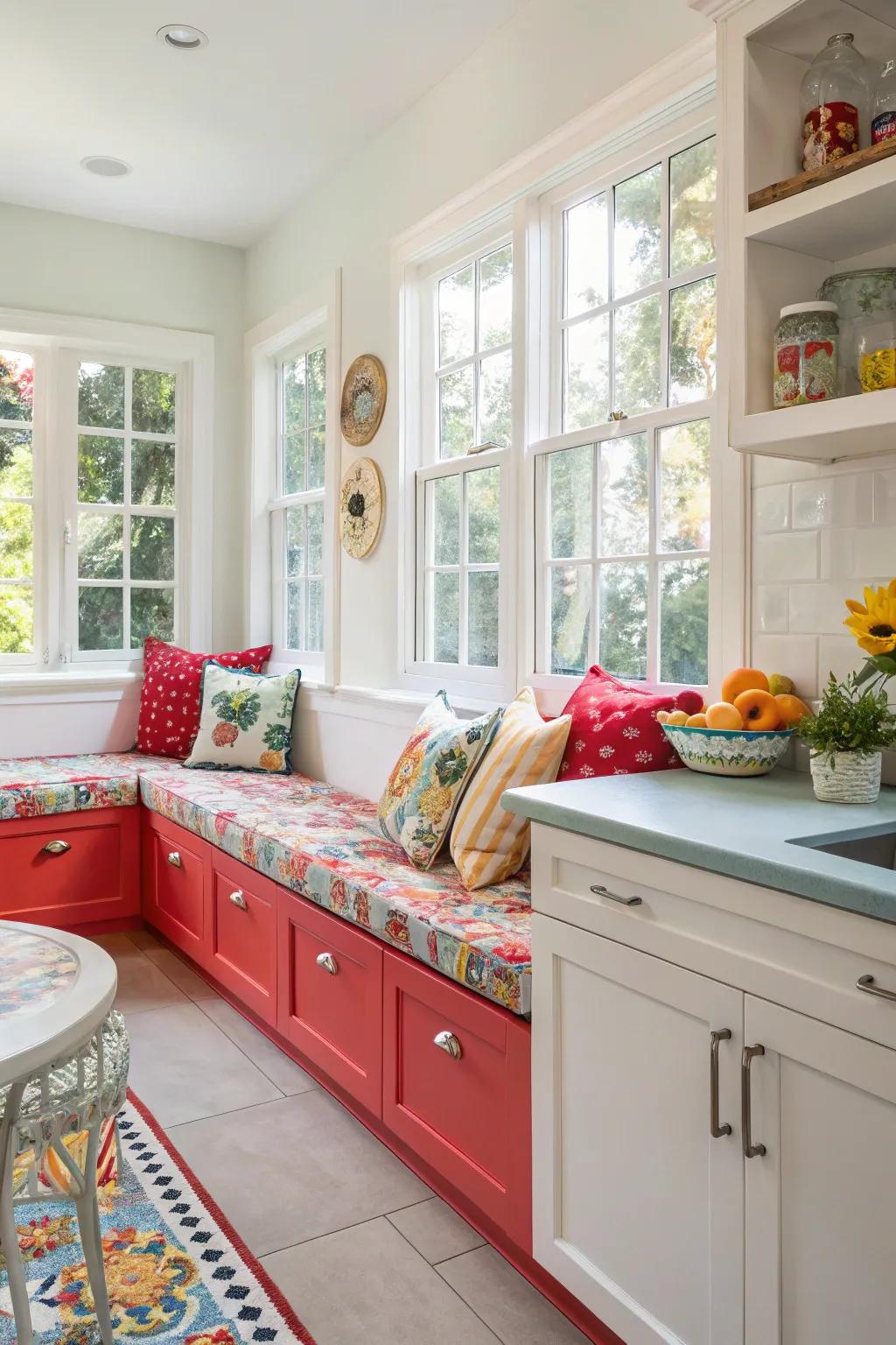 Make a bold declaration through colorful bench elements.