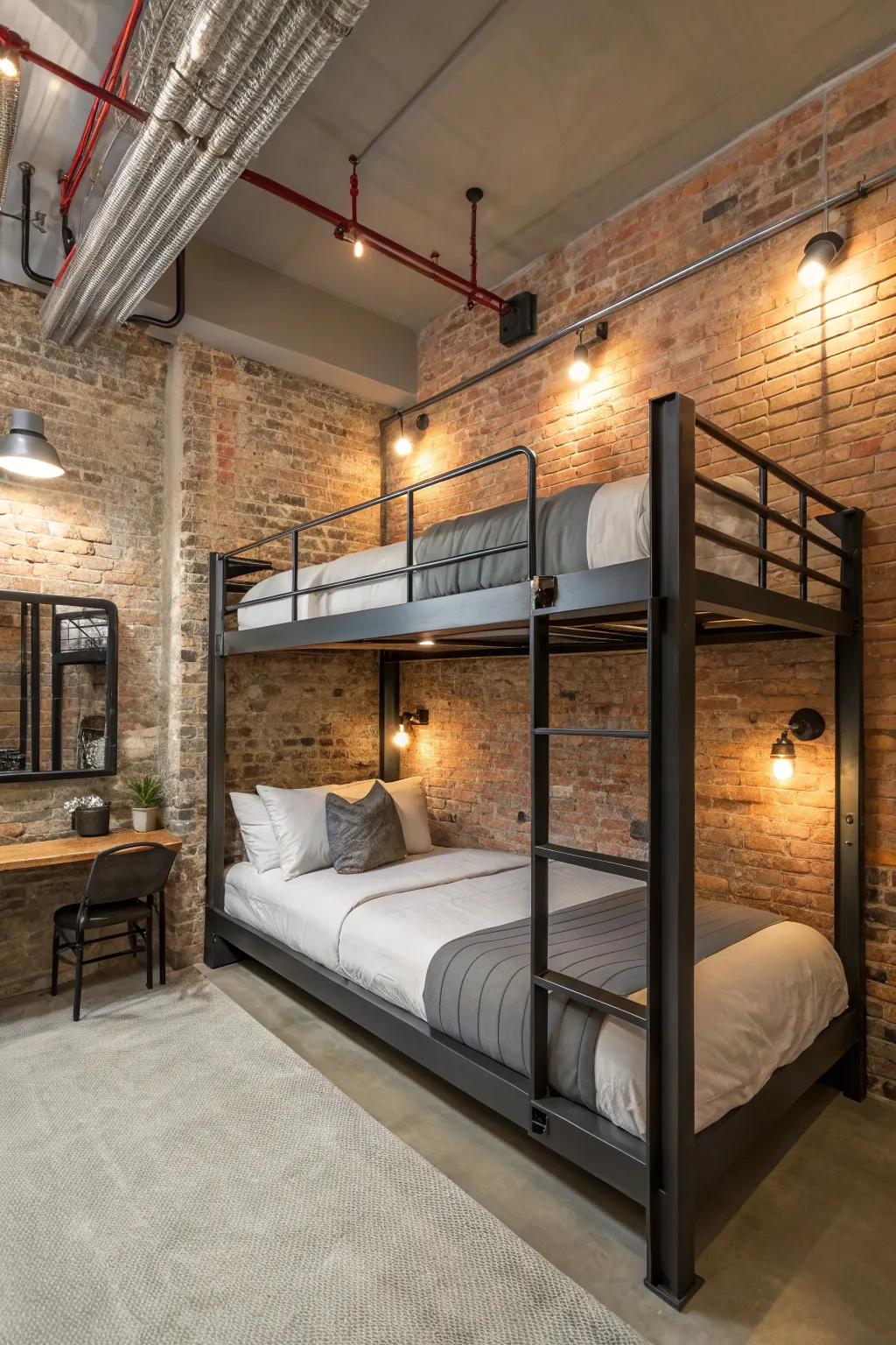Chic industrial vibes with metallic features and bare brickwork.