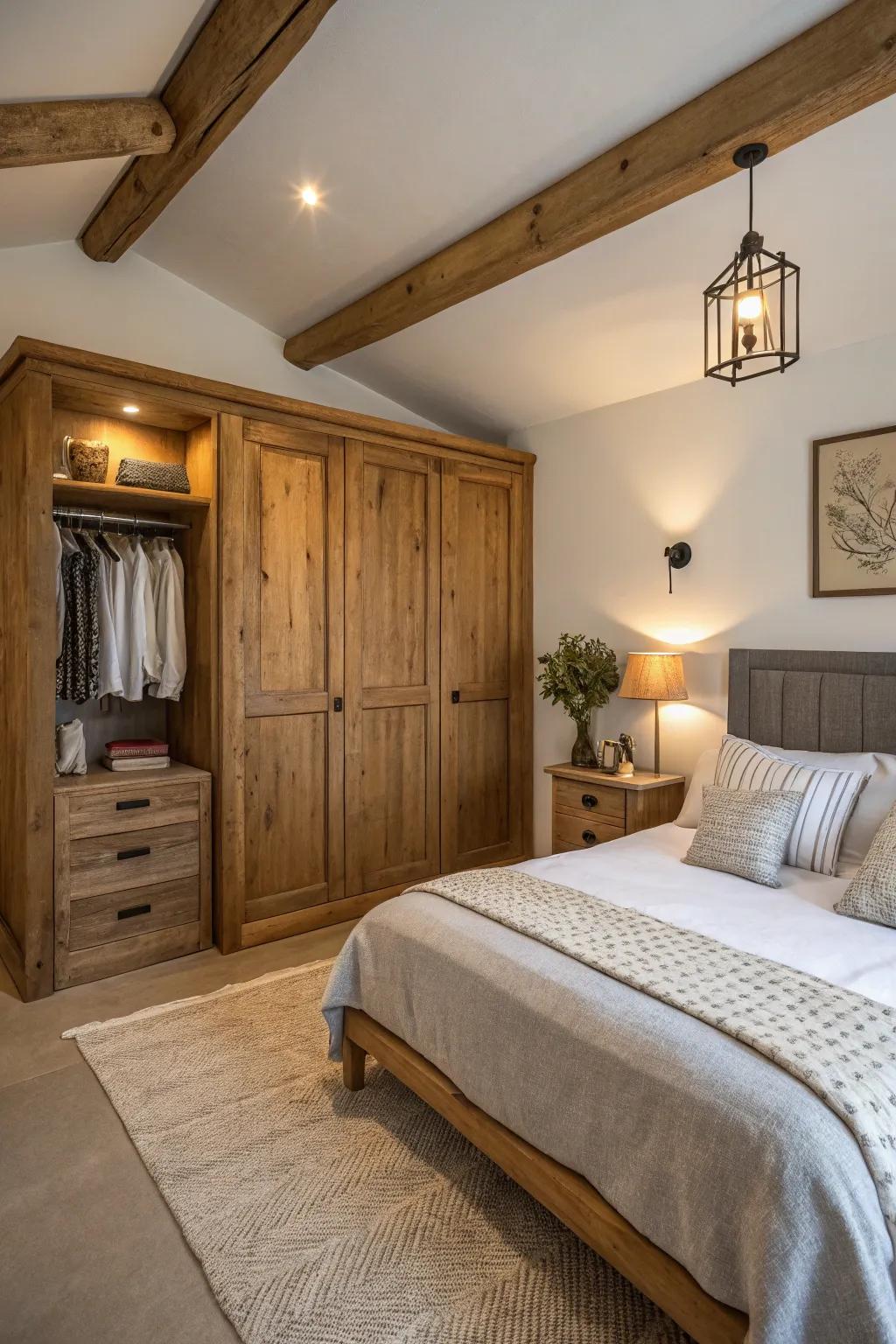 Raw timber wardrobes imbue warmth and individuality into any given space.