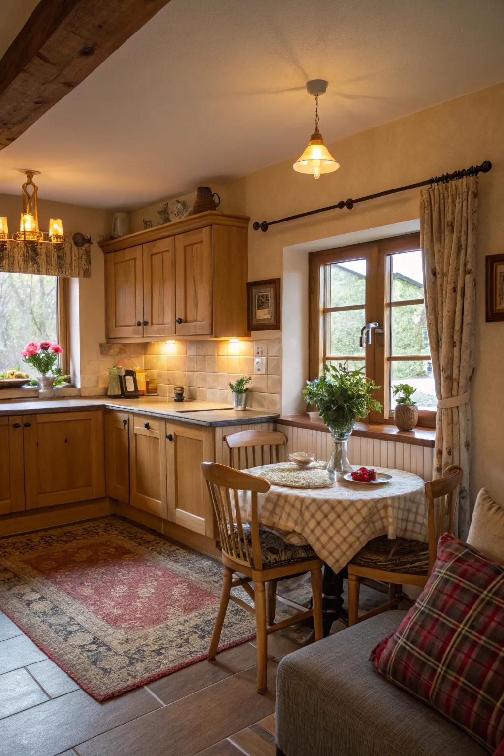 A cozy bungalow cooking area that invites warmth and togetherness.