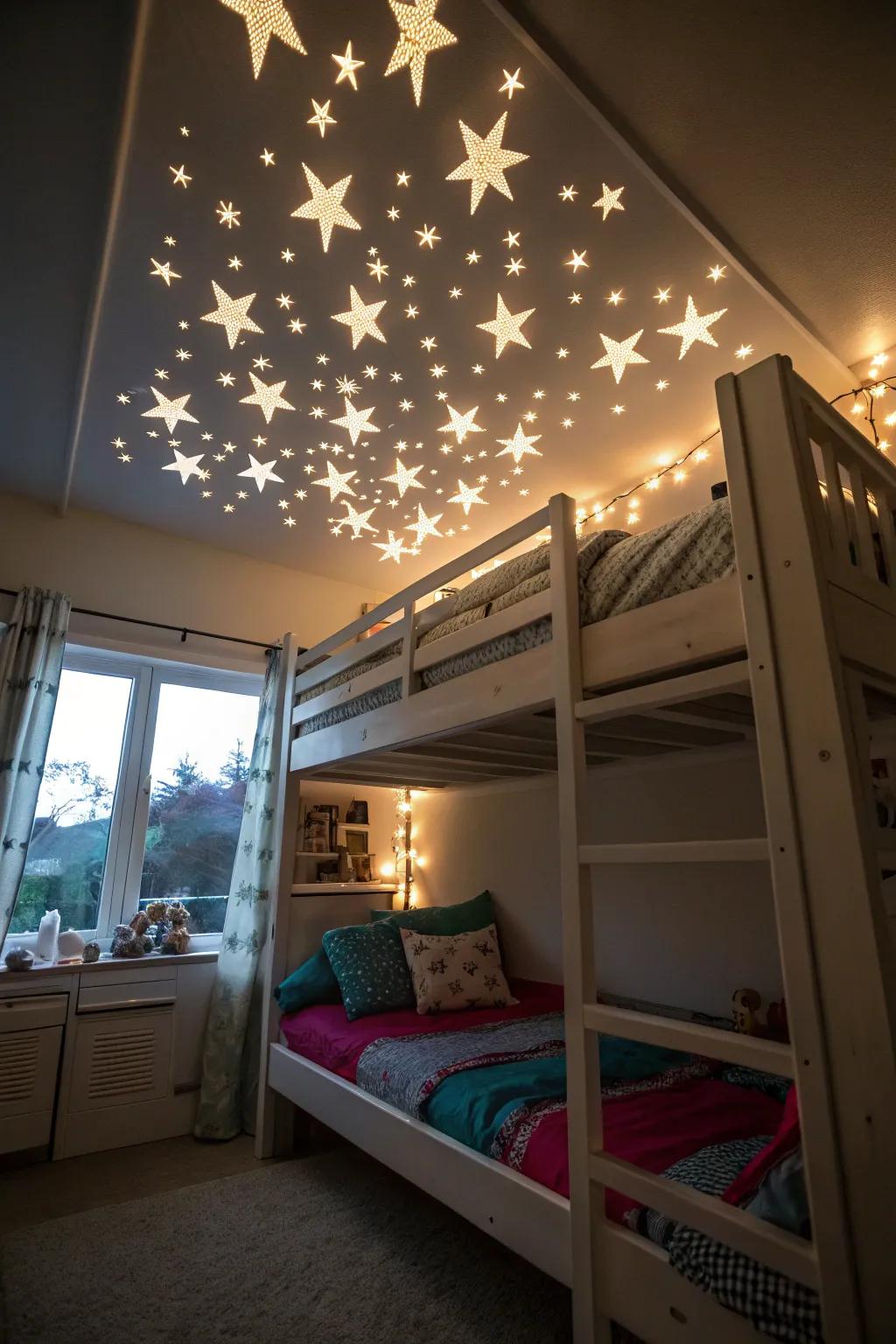 A starlight ceiling introduces whimsy and enchantment.