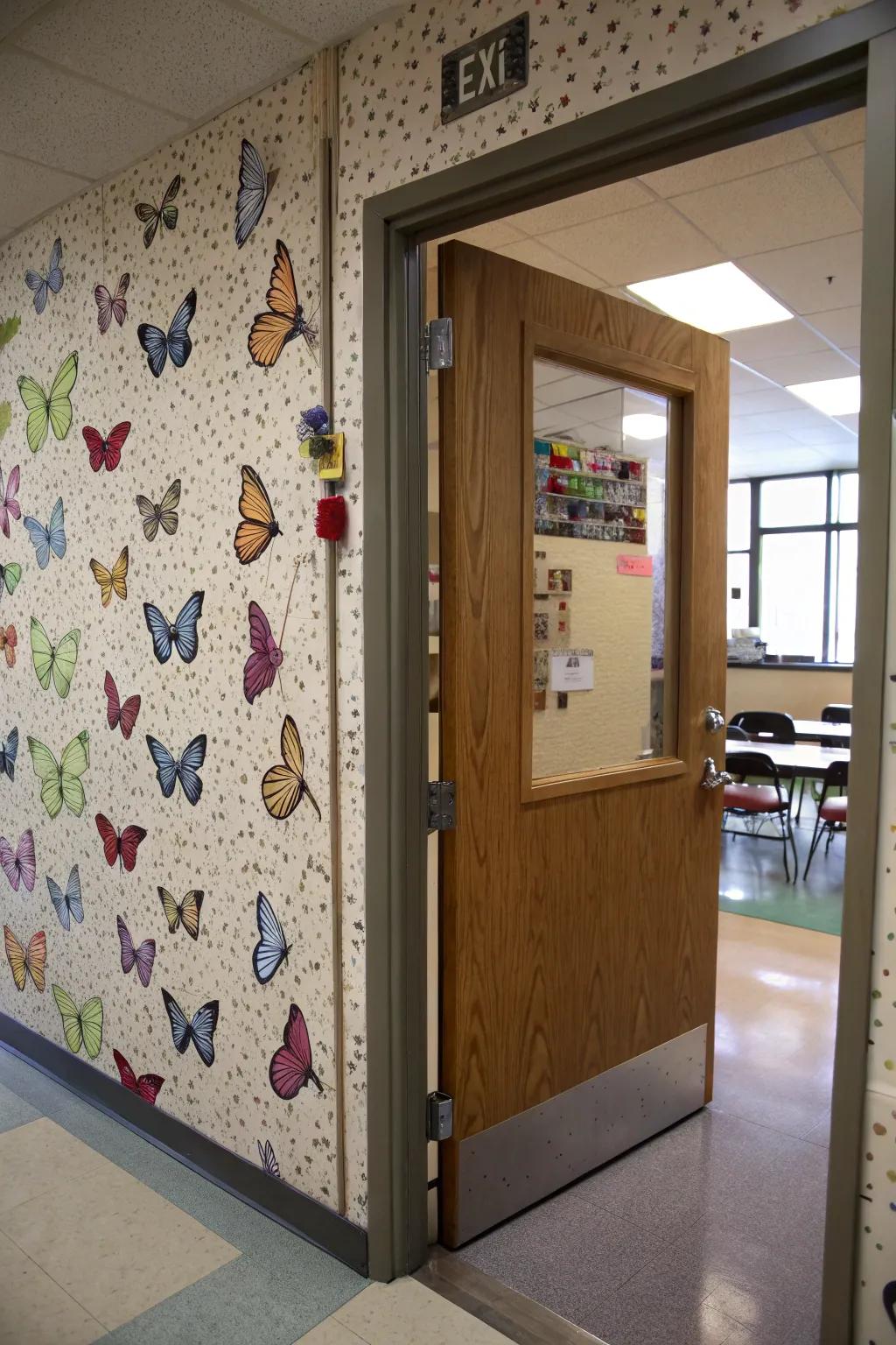 Introduce depth through textured backdrops and butterfly accents.