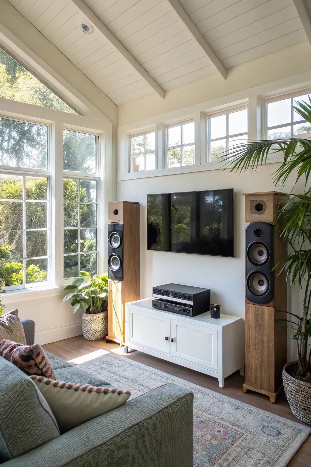 TV and sound system in a California room for entertainment.