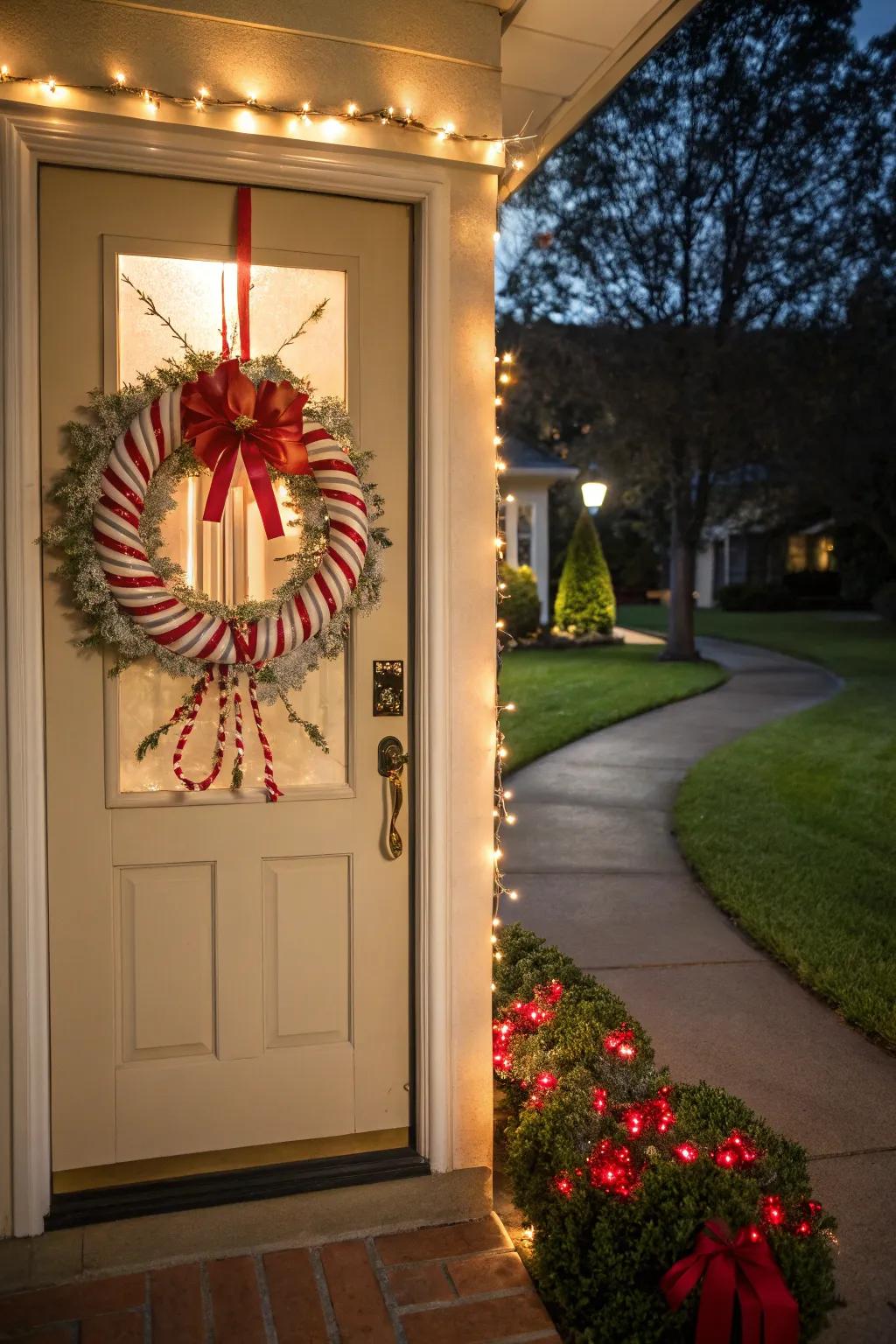 Welcome guests with a peppermint door ring.
