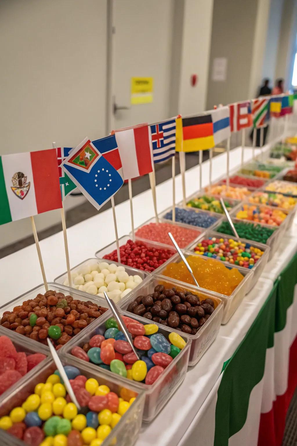 A worldly dessert buffet highlighting international sweets with cultural significance.