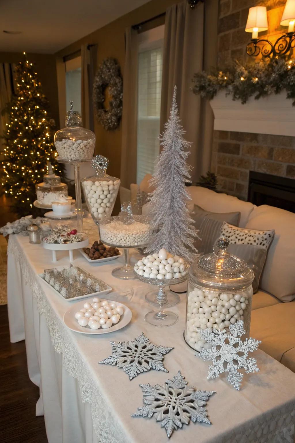 A winter wonderland candy table that dazzles.