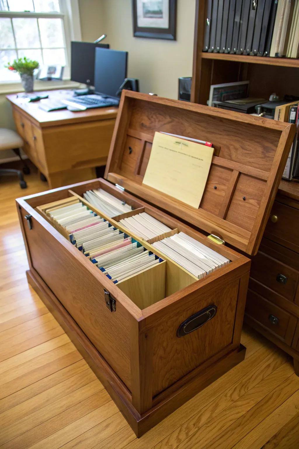 An elegant filing cabinet is also a cedar chest.