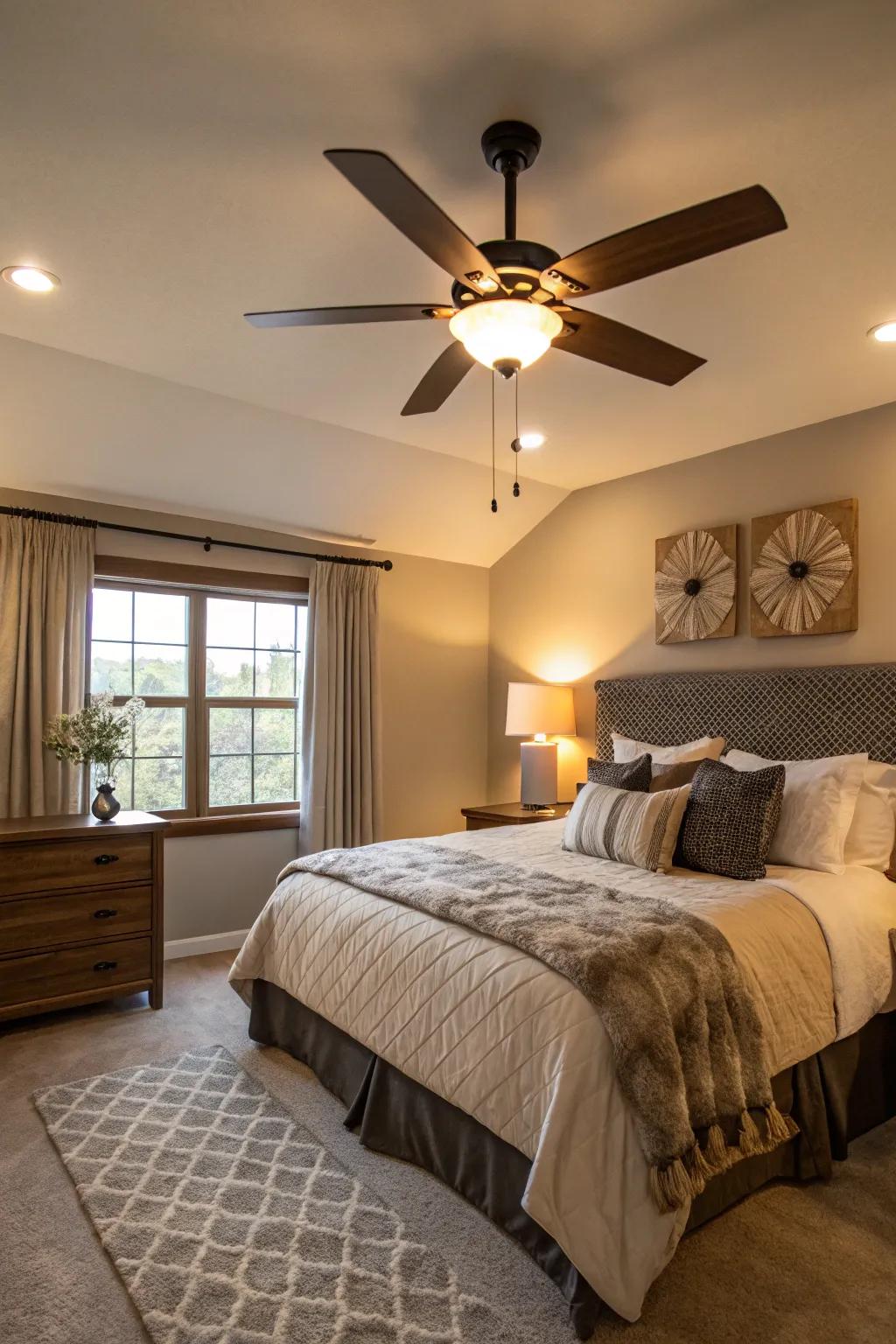 Retain comfort combined with flair through a ceiling fan that enhances your decorating motif.