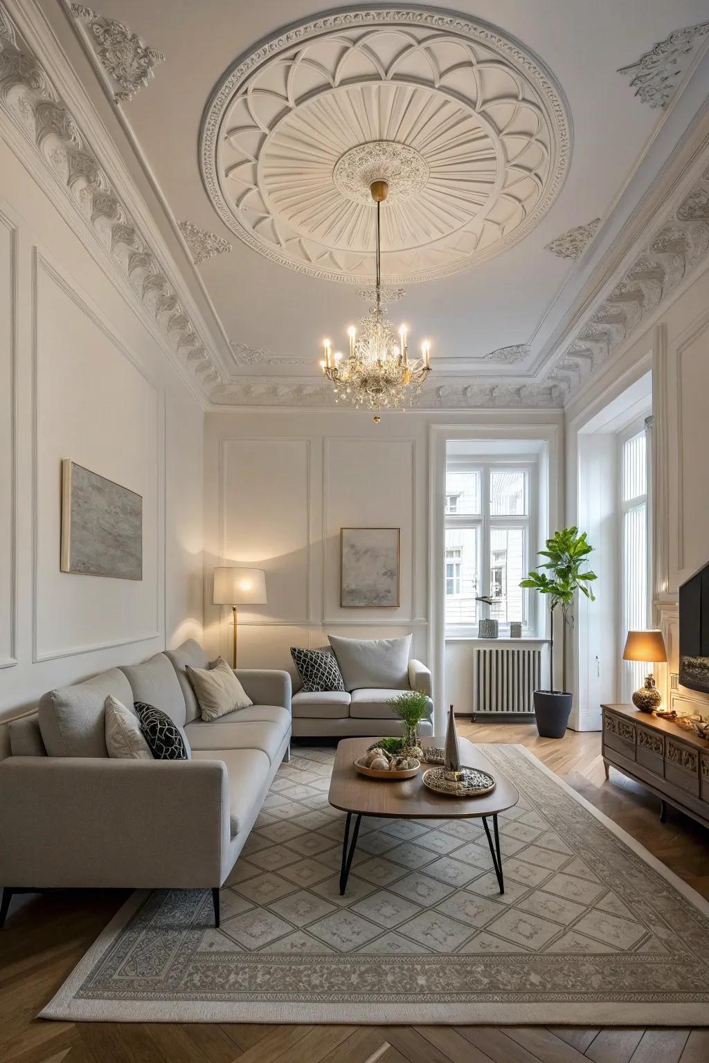 Neutral rosettes accentuate Scandinavian simplicity.