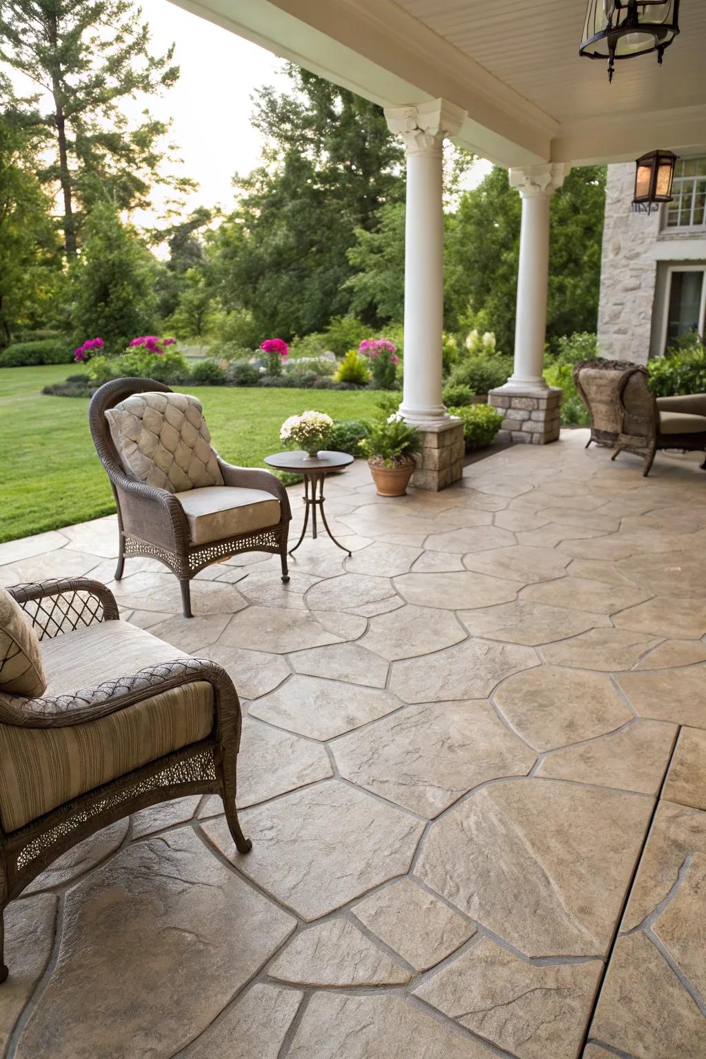 Embossed concrete providing a stylish yet economical patio floor.