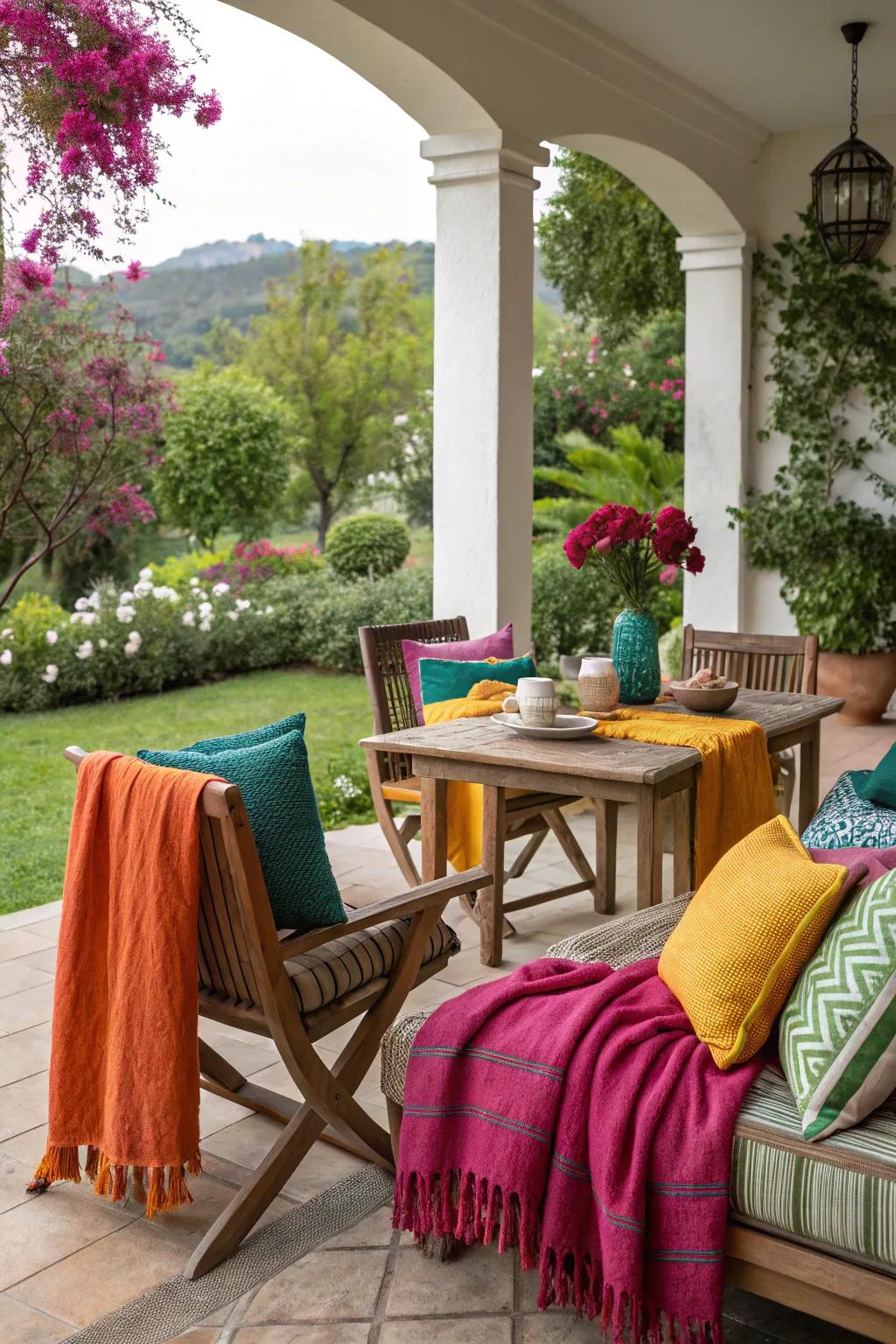 Fabrics can transform your patio into a cozy retreat.