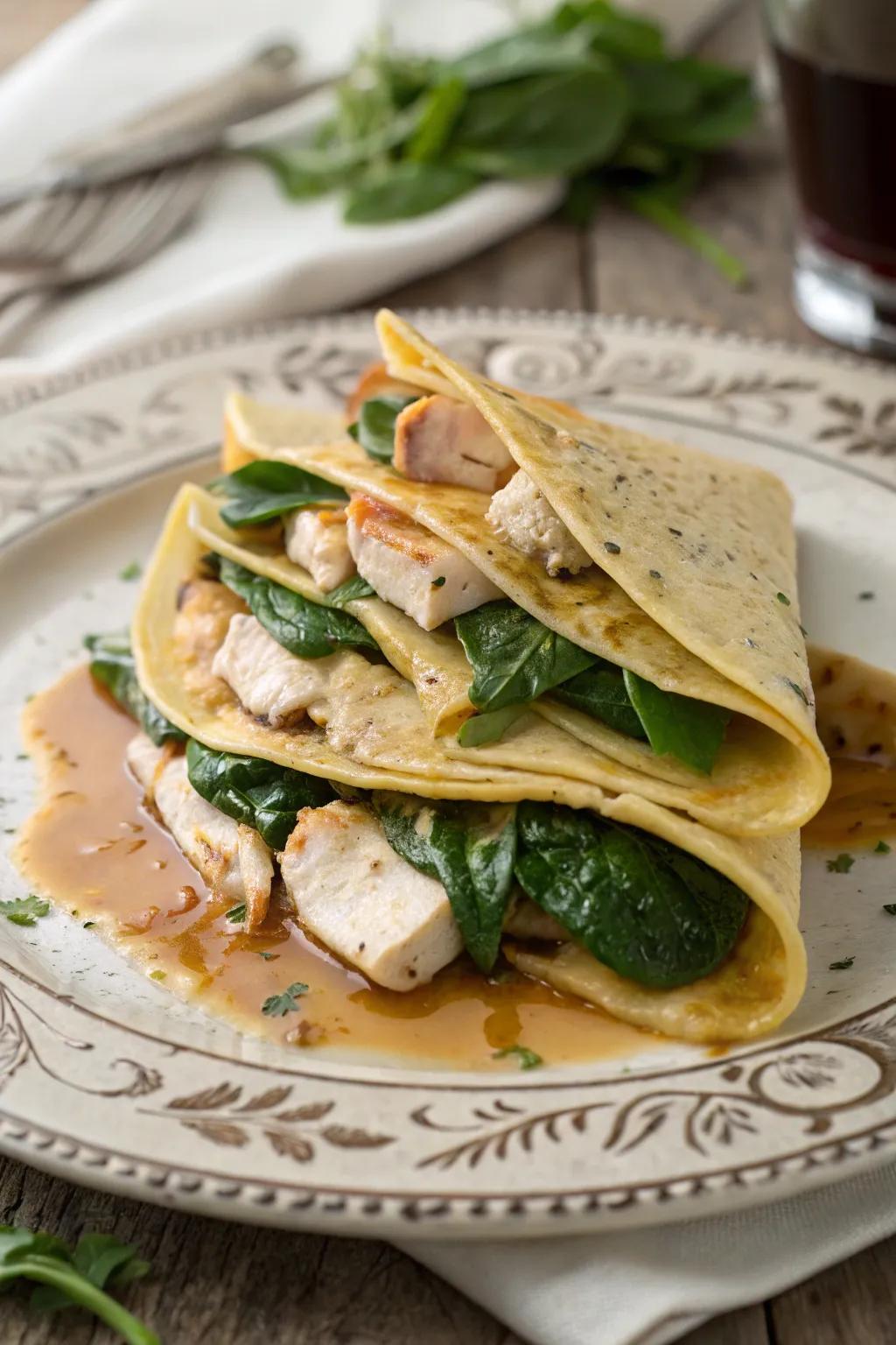 Chicken and Spinach Thin Pancakes, an elegant and delicious choice.