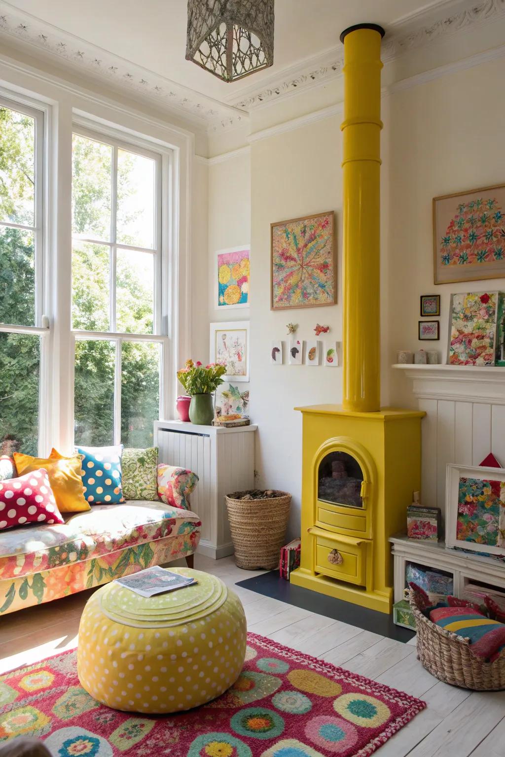 Radiant amber brightens the area, establishing a cheerful and welcoming space.