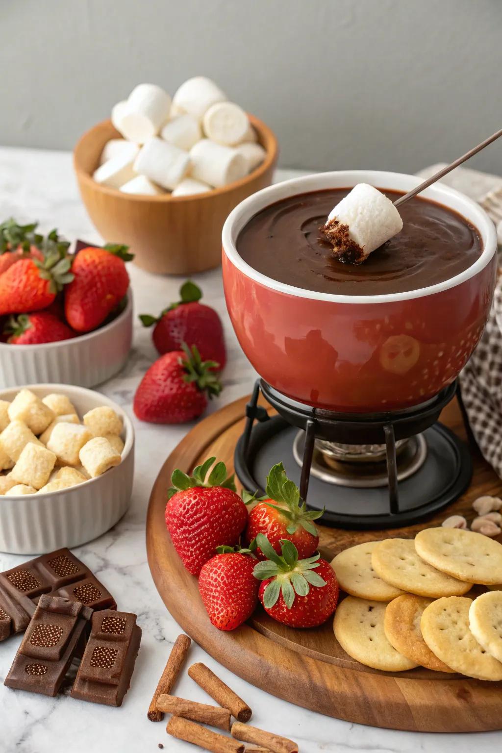 A welcoming cocoa fondue setup for an interactive evening.