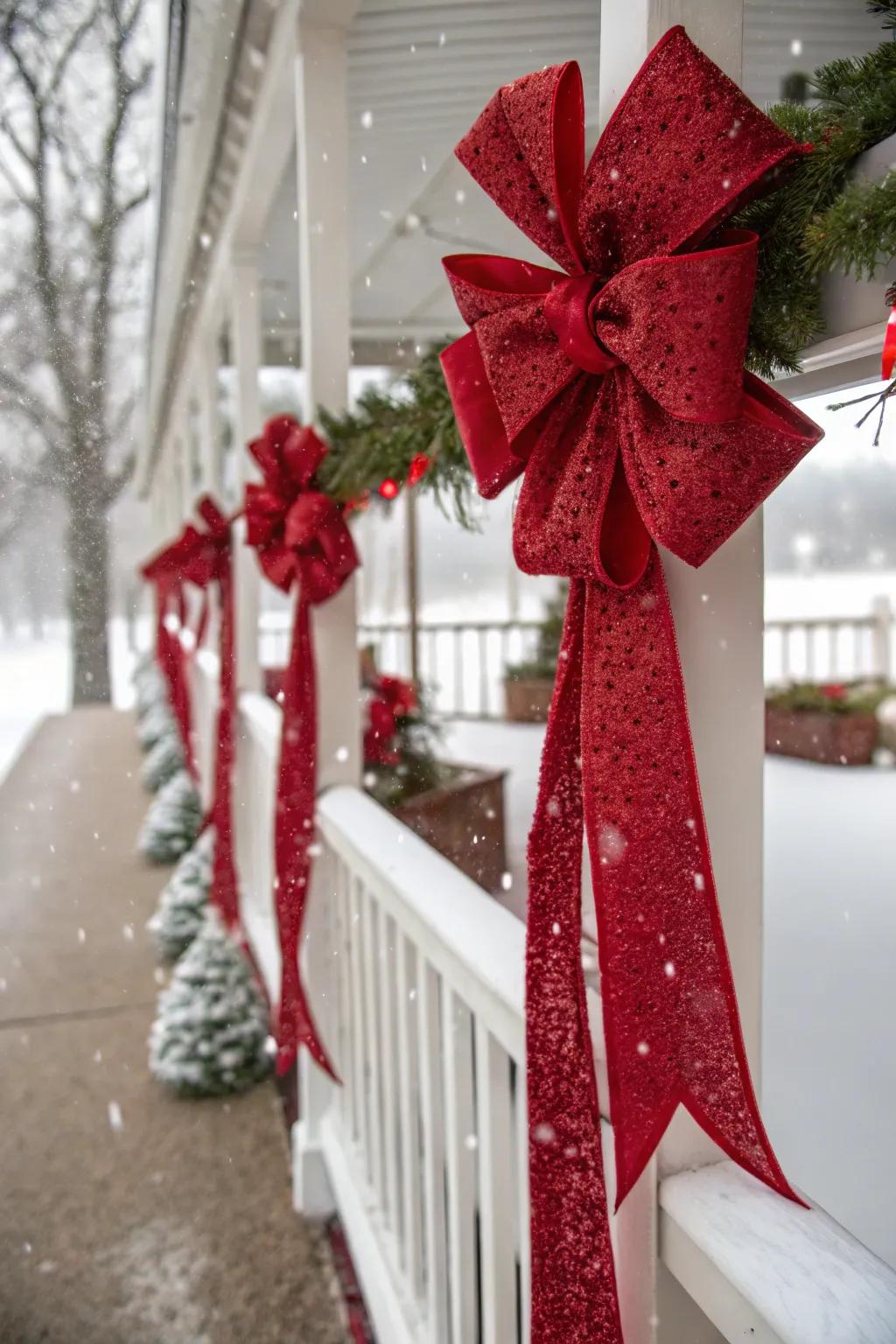 Scarlet accents imparting vibrant splashes of color to the veranda.
