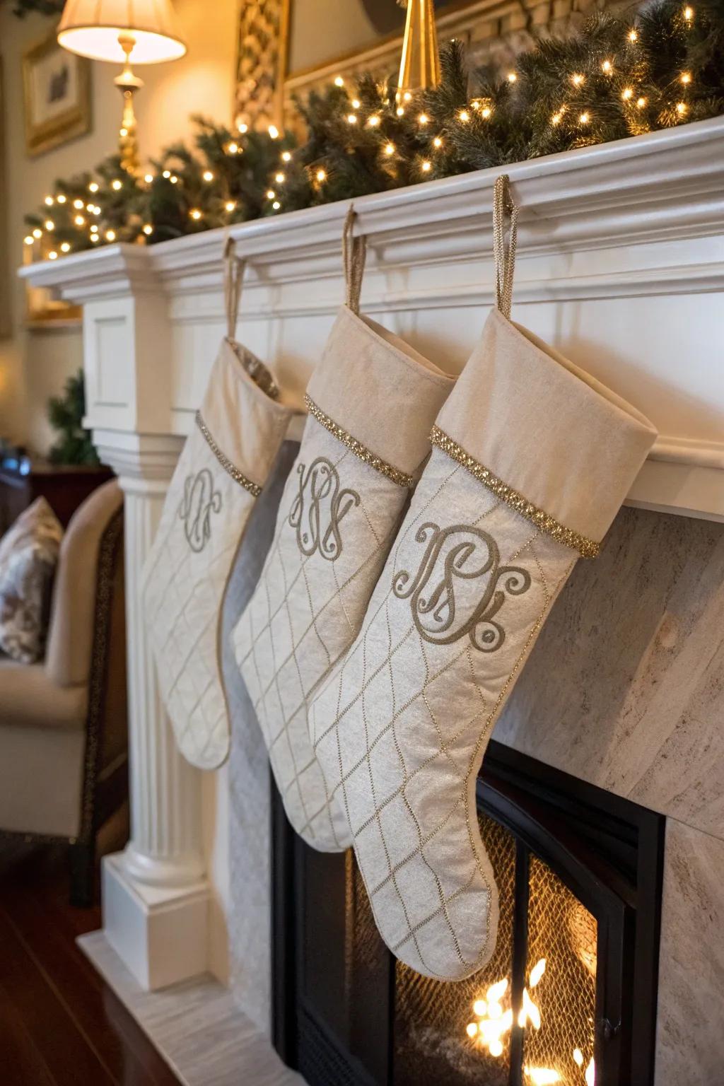 Monogrammed stockings add an elegant and personalized touch.