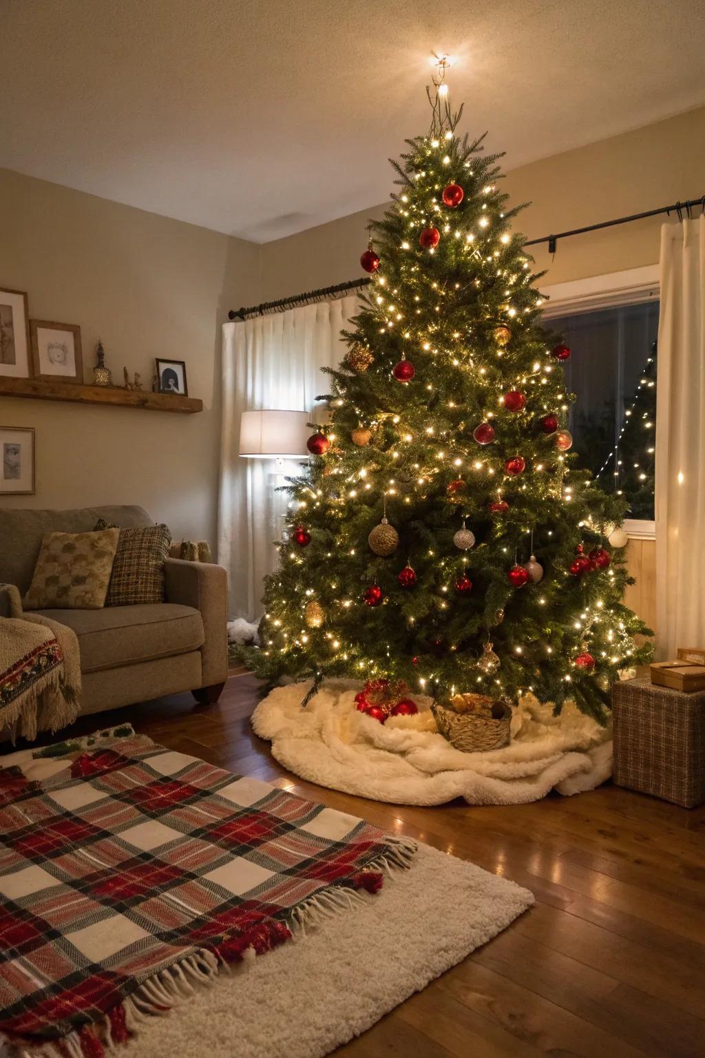A blanket contributes coziness and texture to your tree's foundation.
