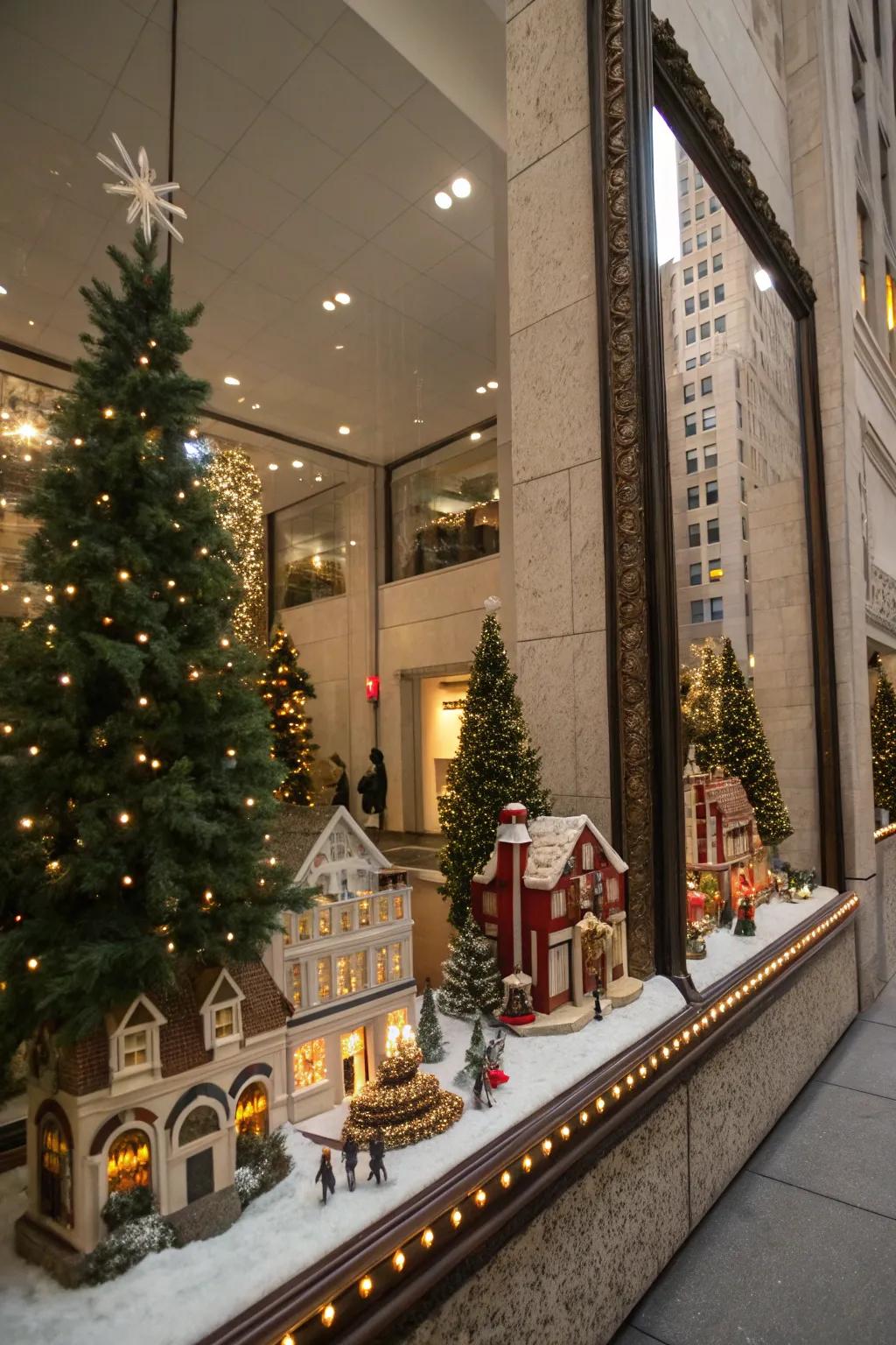 A reflective surface mirrors and enhances the enchantment of your Christmas village.