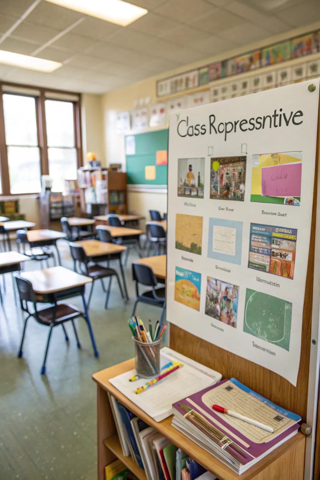 Imagery reinforces the theme of a class representative poster.