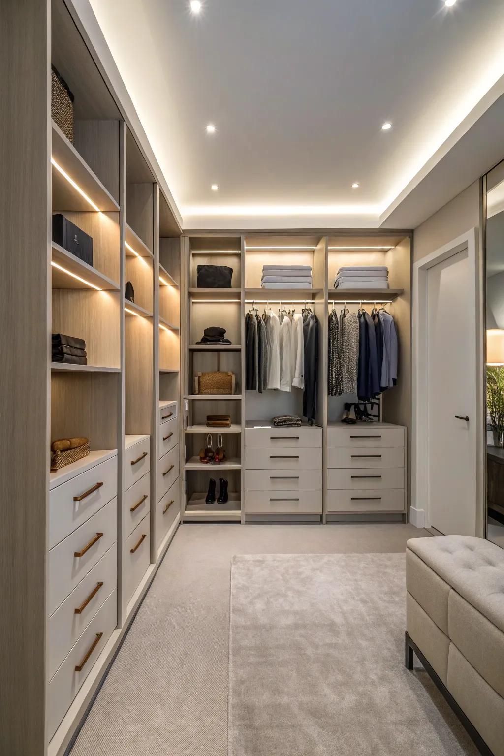Custom built-ins offer a tailored and polished closet option.