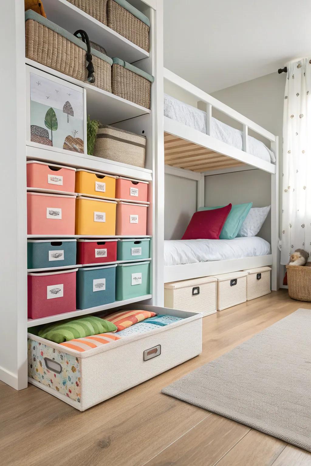 Under-bed storage maximizes underutilized space.
