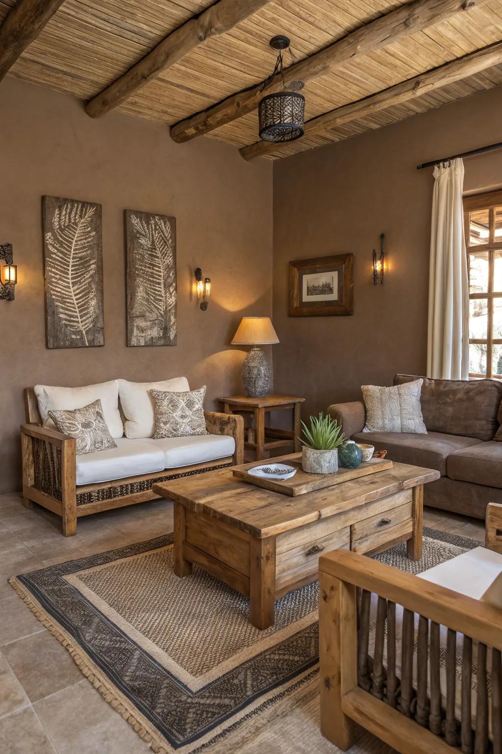 Driftwood earth adds texture and warmth.