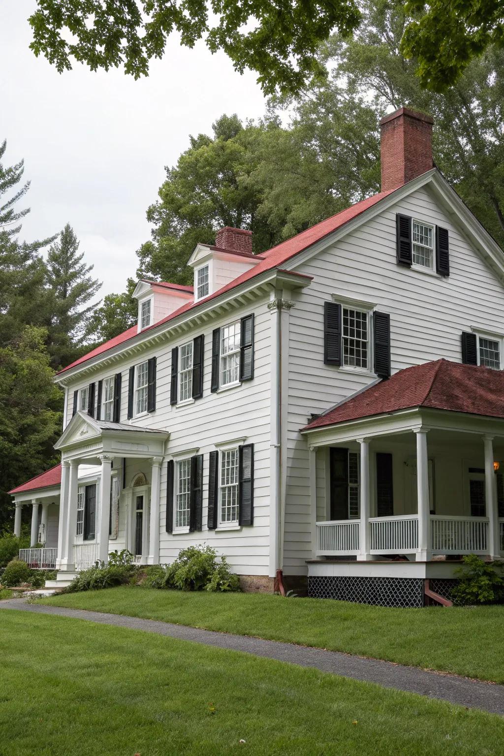 Colonial-style home clad in composite rock siding.
