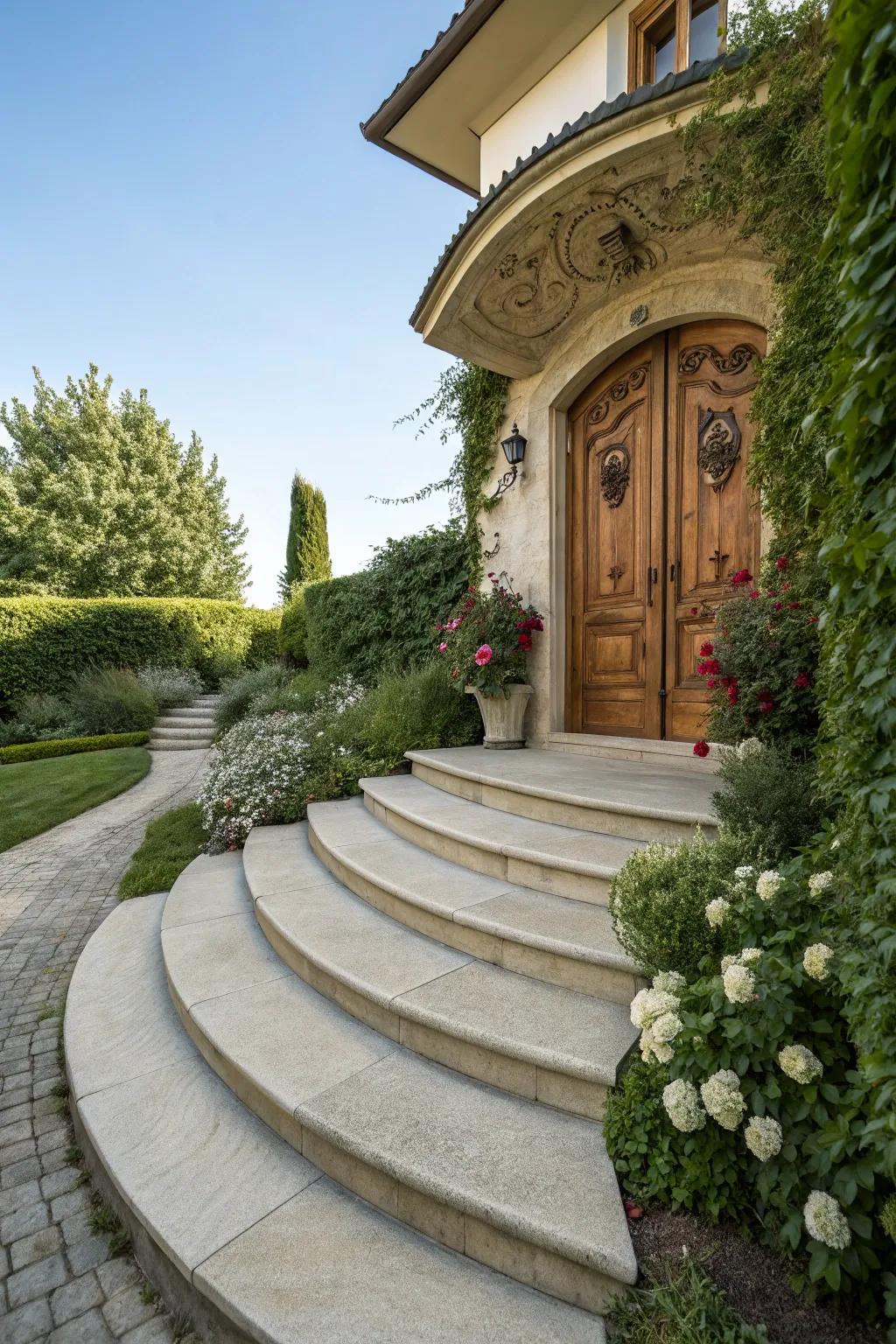 Arched steps evoke timeless elegance.
