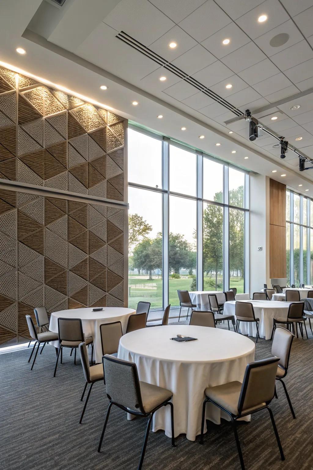 Acoustic panels enhance sound quality and reduce distractions.