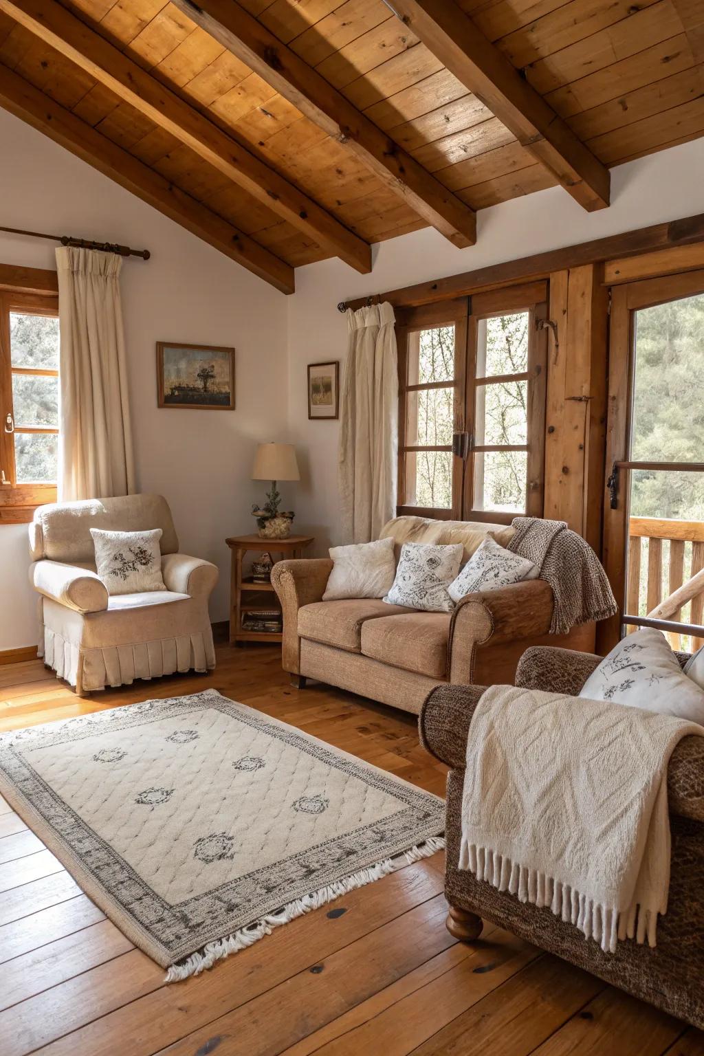 Wood elements bring warmth and elegance to your living room.