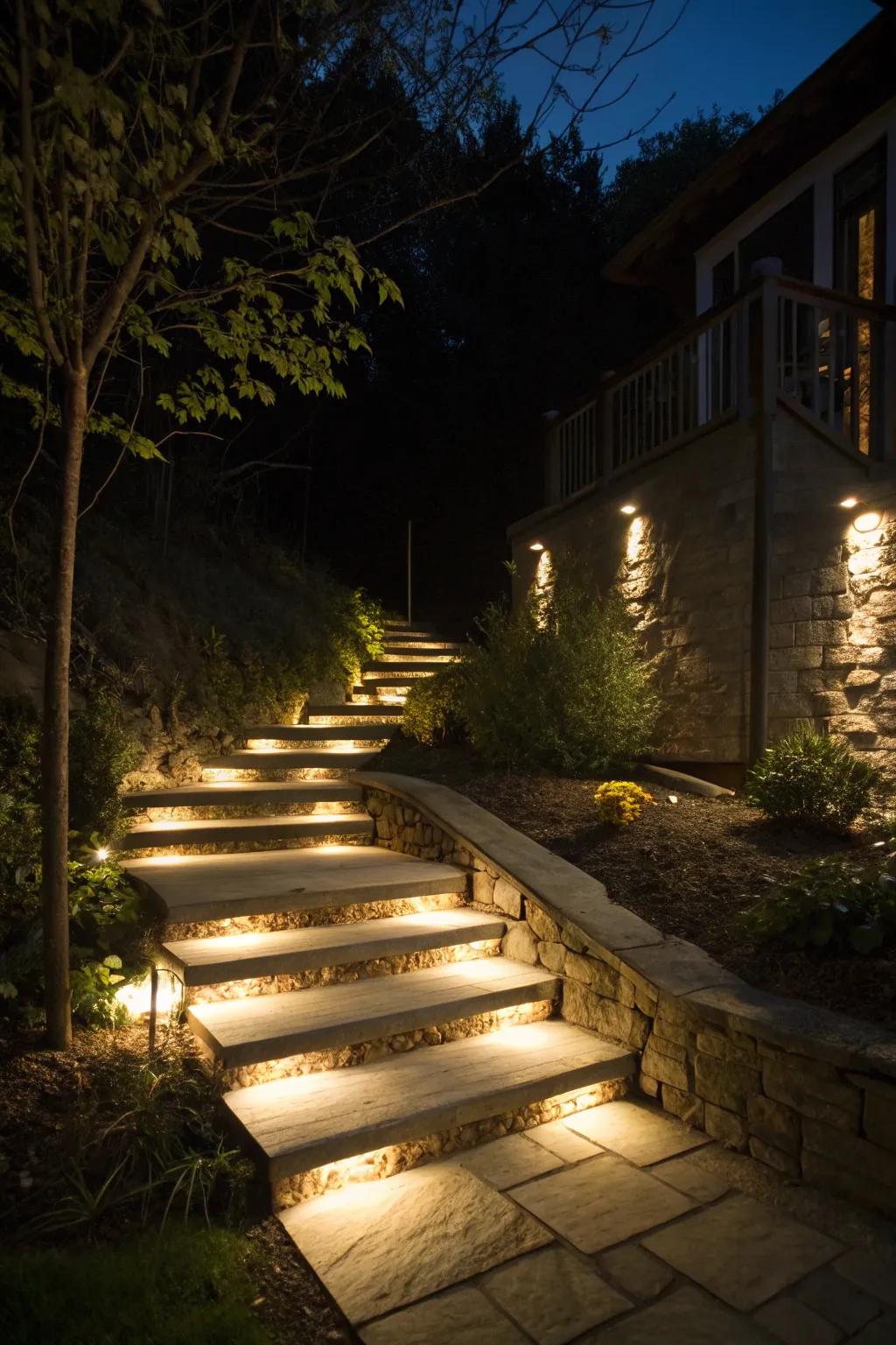 Discreet stair illumination ensuring safety and style.