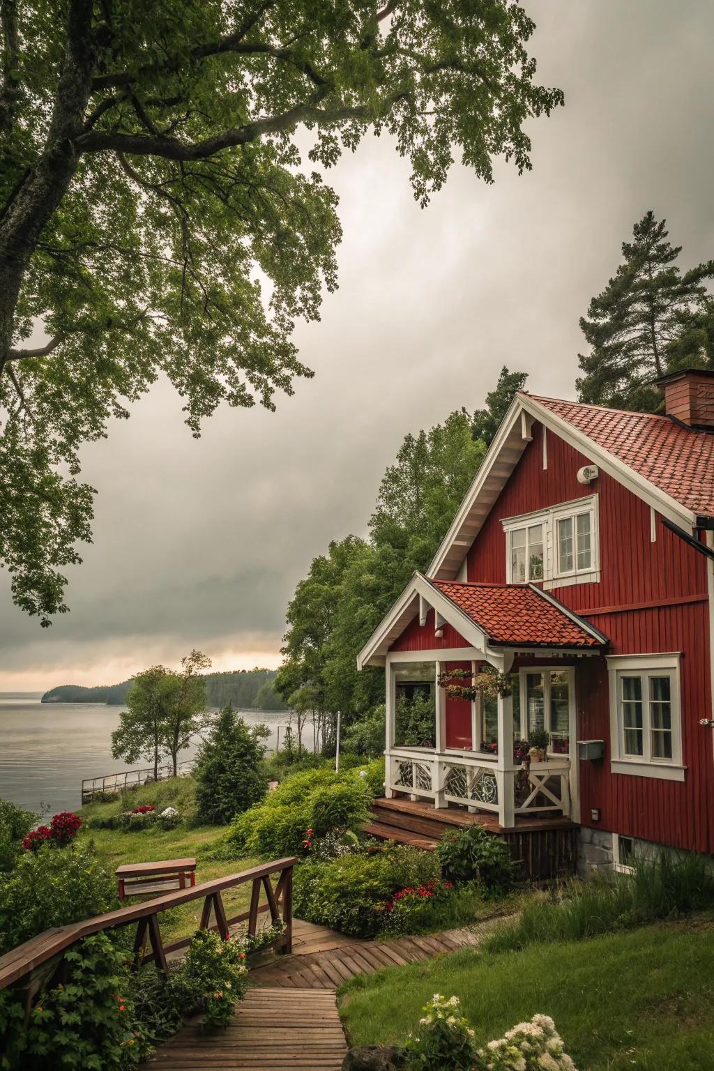 Captivate with a vibrant red exterior that stands boldly against the landscape.