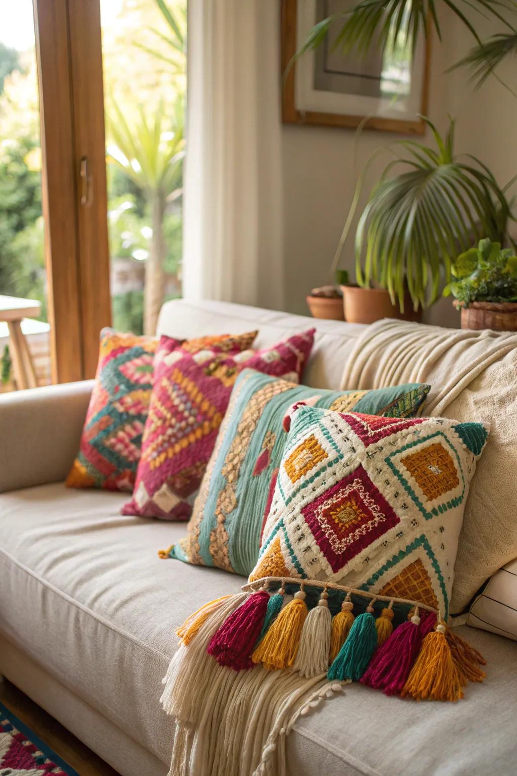 Carefree pillows bring a relaxed, diverse charm.