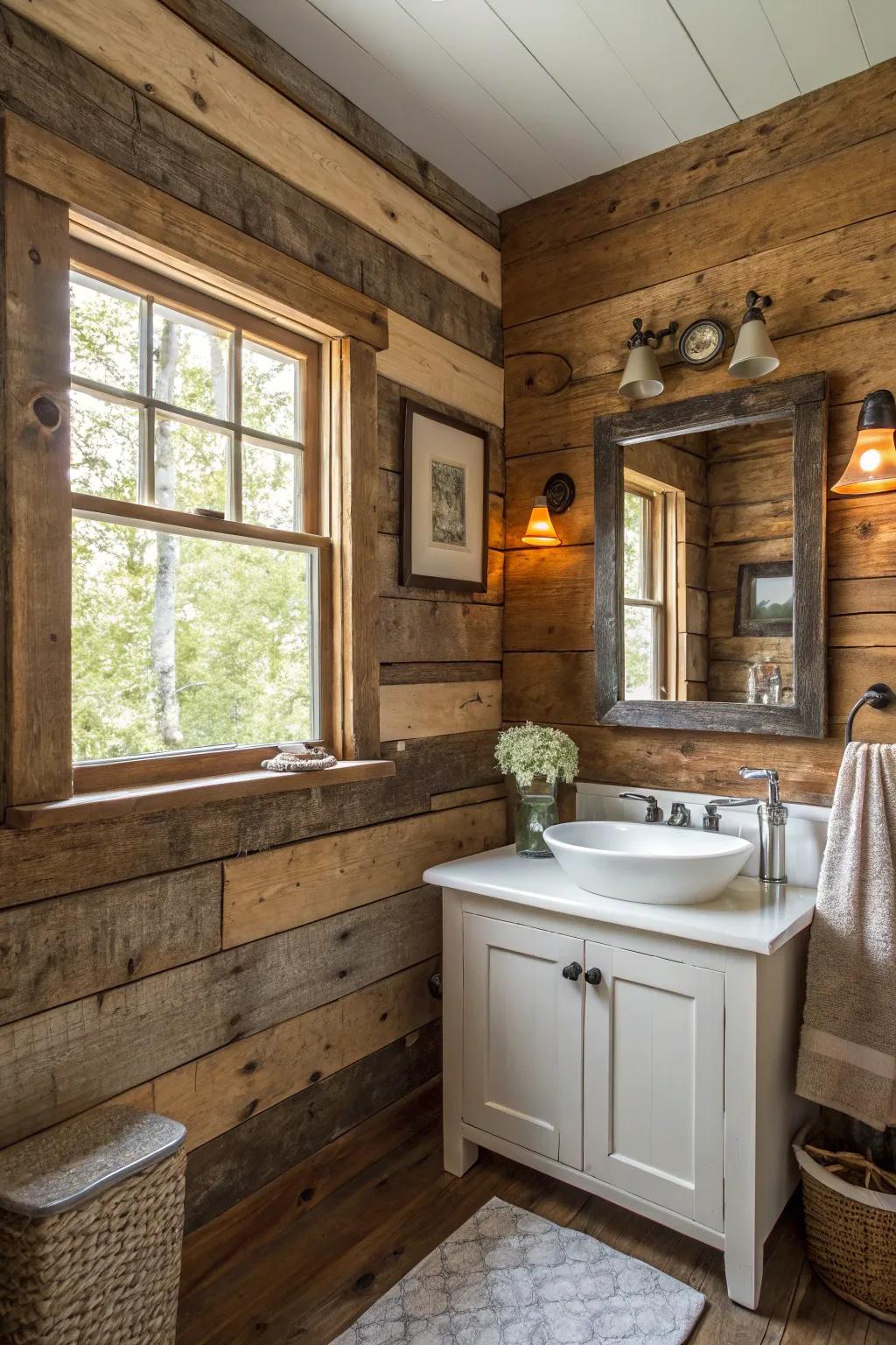 The focal point of this space is the striking wall made of repurposed timber.